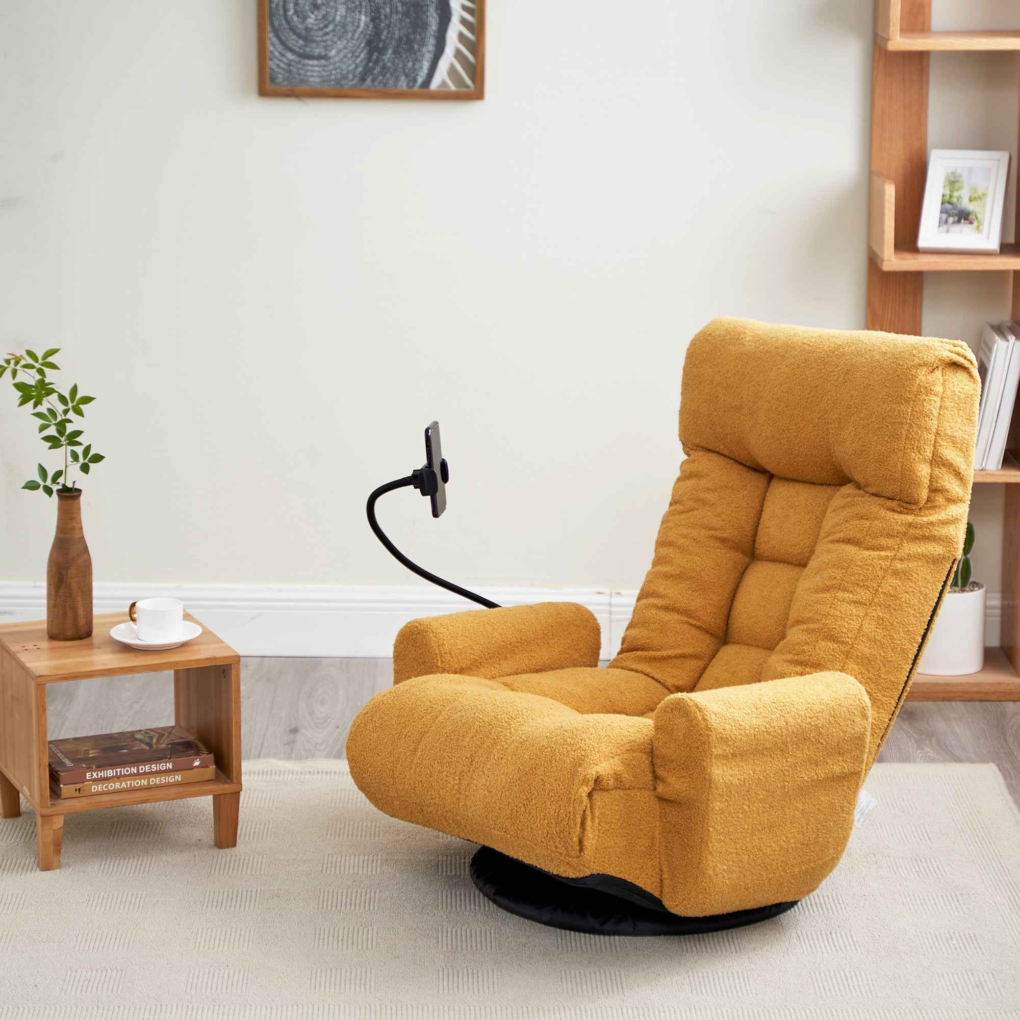 Adjustable Yellow Swivel Lounge Chair with 360-Degree Rotating Seat and Headrest Support, Leisure Chair Deck Chair - Game Chair for Living Room