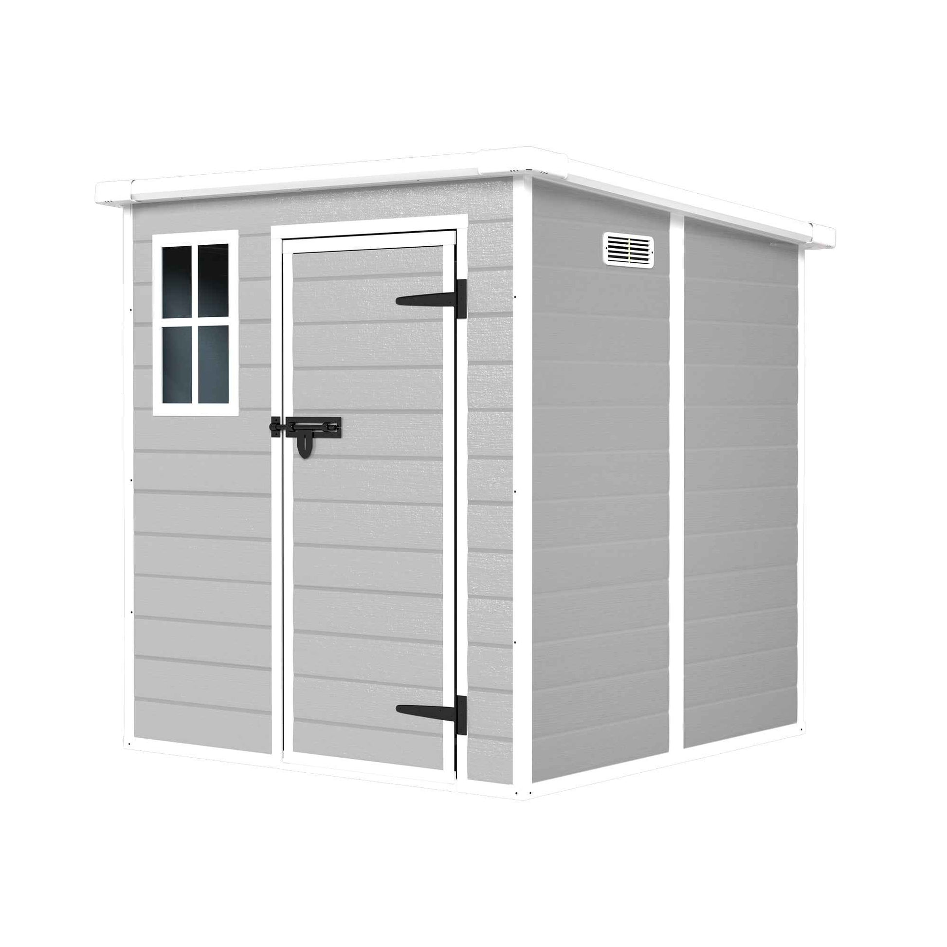 6x6 FT Storage Shed, Waterproof Resin Outdoor Storage Shed with Floor & Window &  Lockable Doors and  Vents, Tool Shed for Bike, Garden, Backyard,Lawn, All Weather Use, Light Grey
