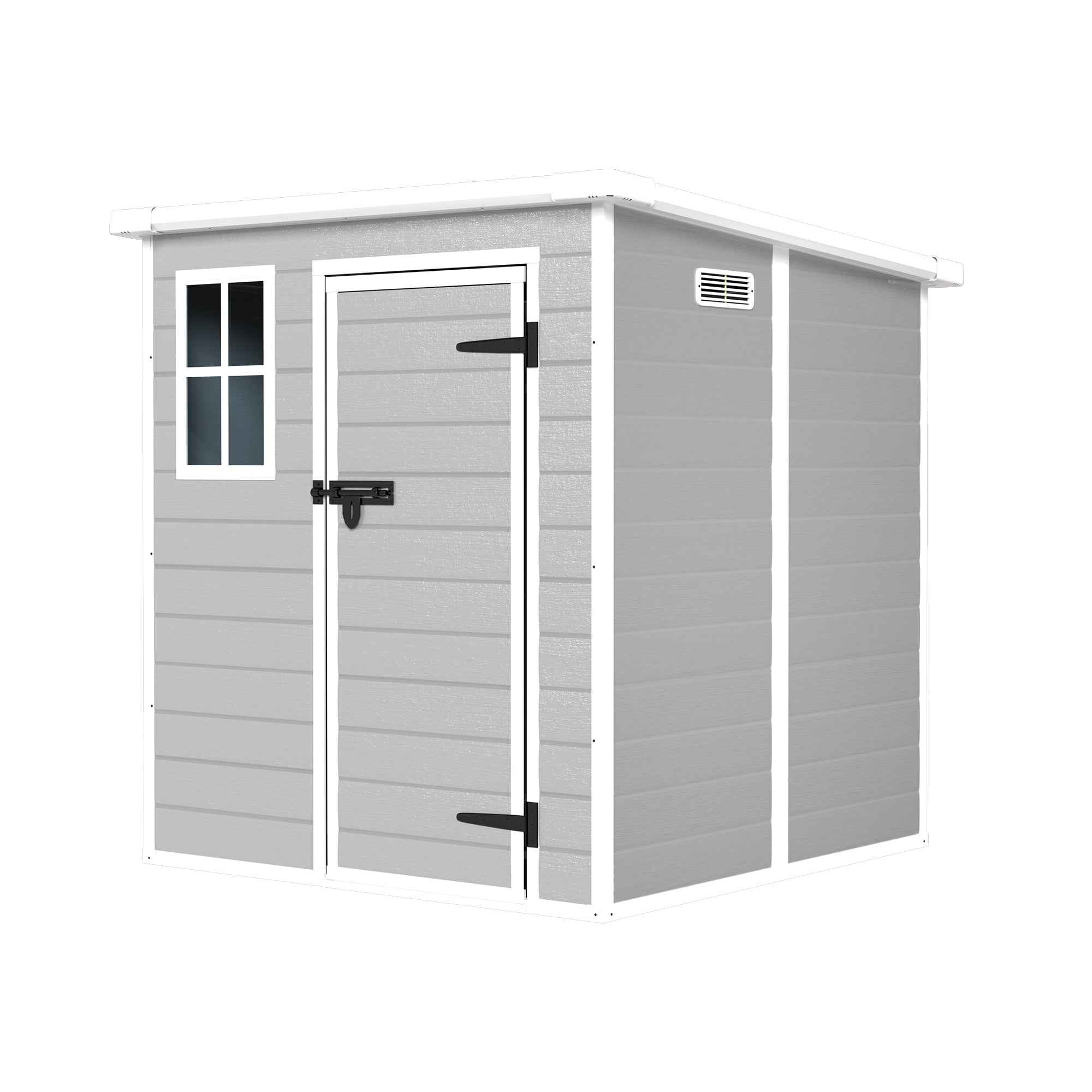 6x6 FT Storage Shed, Waterproof Resin Outdoor Storage Shed with Floor & Window &  Lockable Doors and  Vents, Tool Shed for Bike, Garden, Backyard,Lawn, All Weather Use, Light Grey