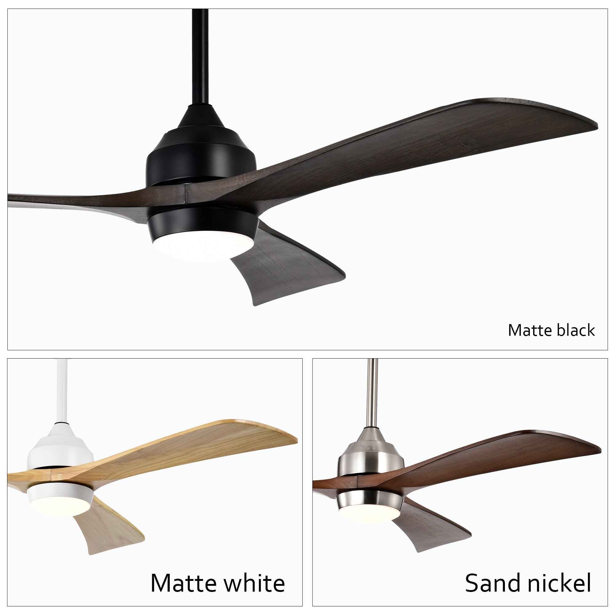 52' Ceiling Fan with Lights Remote Control,Quiet DC Motor 3 Blade Ceiling Fans 6 Speed Levels,Reversible Ceiling Fan, for Patio Living Room, Bedroom, Office,Indoor.(Matte Black +Black Walnut )