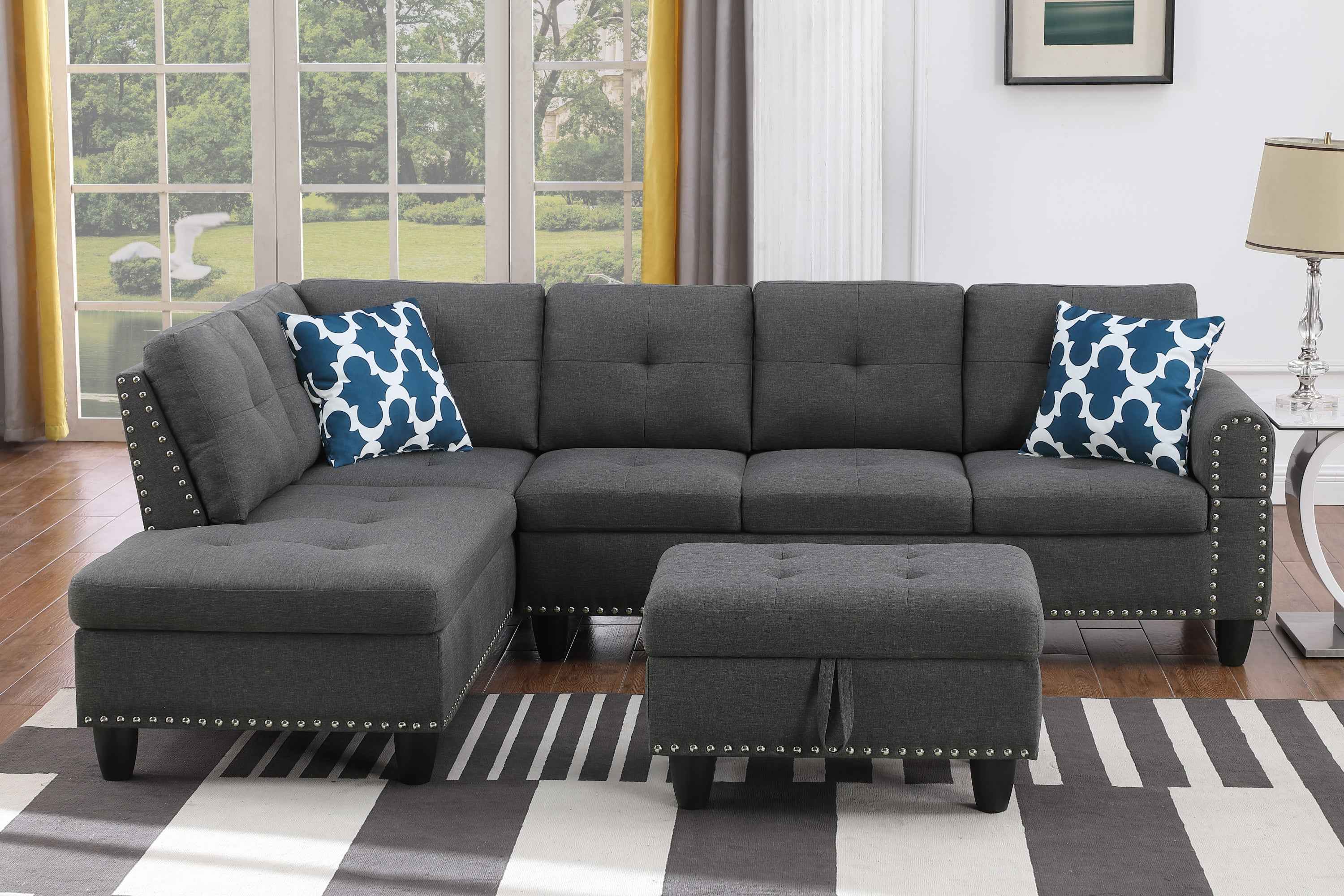 Cup - holder Console - Featured Corner Sofa in Charcoal - Dark Gray