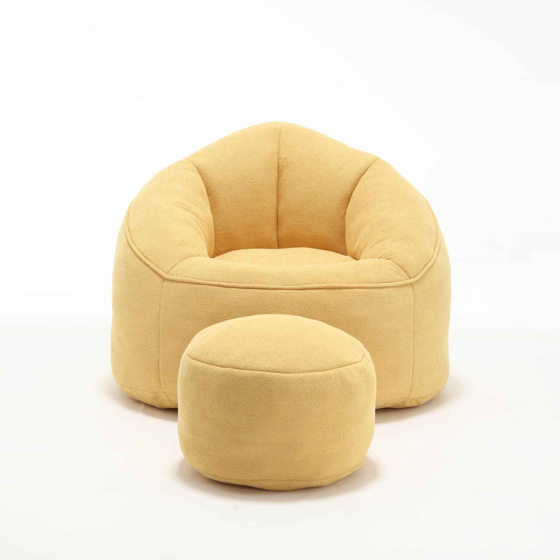 Bedding Bean Bag Sofa Chair with High-Pressure Foam and Footrest, Yellow Microfiber
