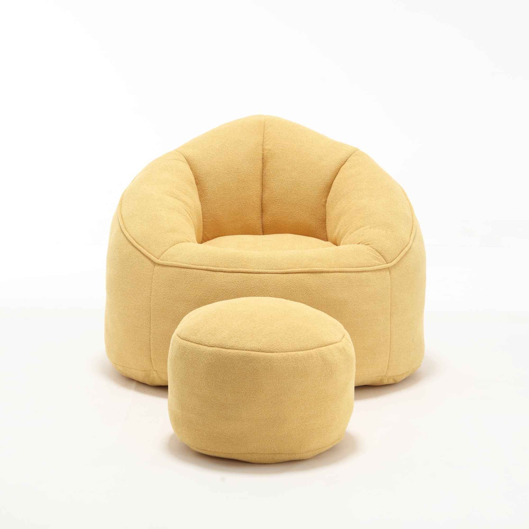 Bedding Bean Bag Sofa Chair with High-Pressure Foam and Footrest, Yellow Microfiber