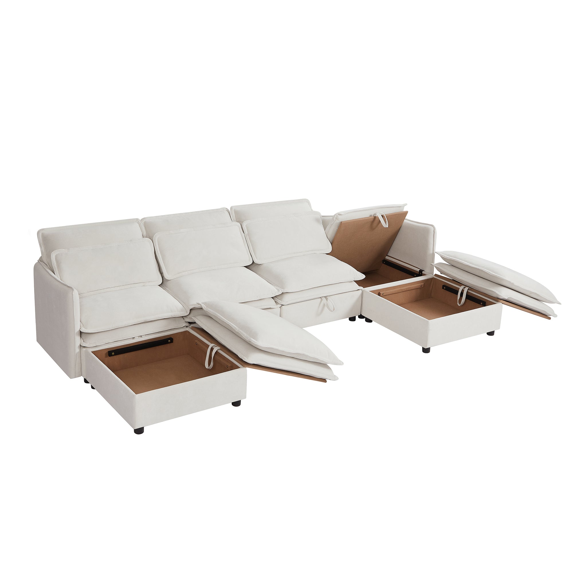 U_Style Double-Layer Cushion Modern Large U-Shaped Modular Sofa, Freely Combinable 6-Seater with Storage Function, Convertible to Sofa Bed, Perfect for Living Rooms, Offices, and Apartments - Abrihome