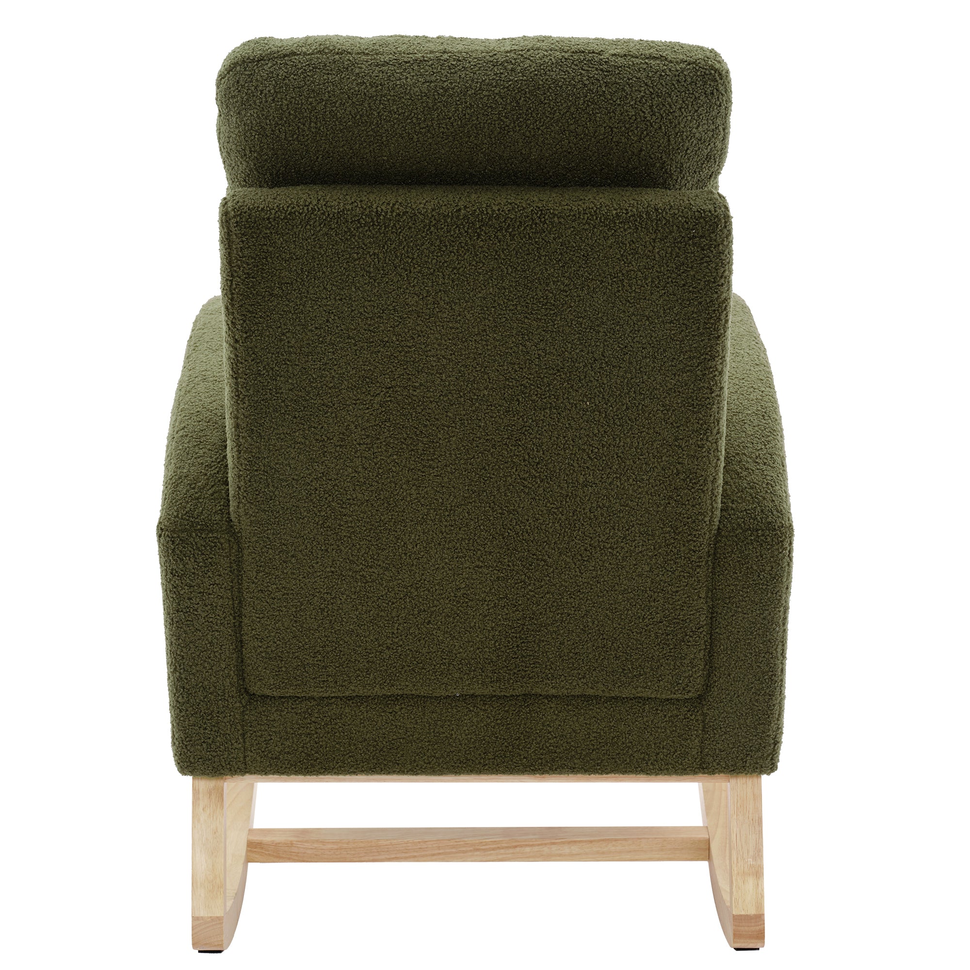 Modern Accent Rocking Chair Rocking Chair with Solid Wood Legs, Upholstered Nursery Glider Rocker, Comfy Armchair with Side Pocket, Living Room Lounge Arm Chair with High Backrest (Dark green,teddy)