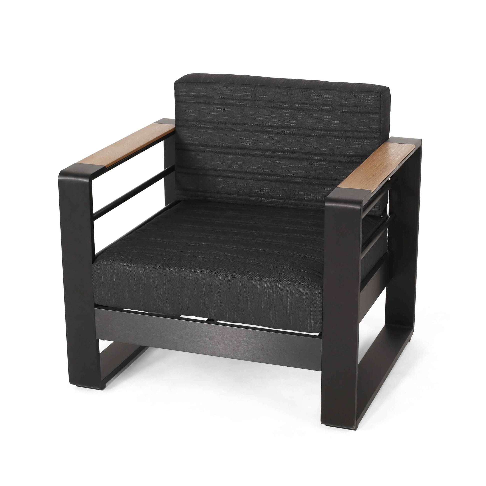 Giovanna Club Chair Set with Aluminum Frame and Water-Resistant Cushions in Black