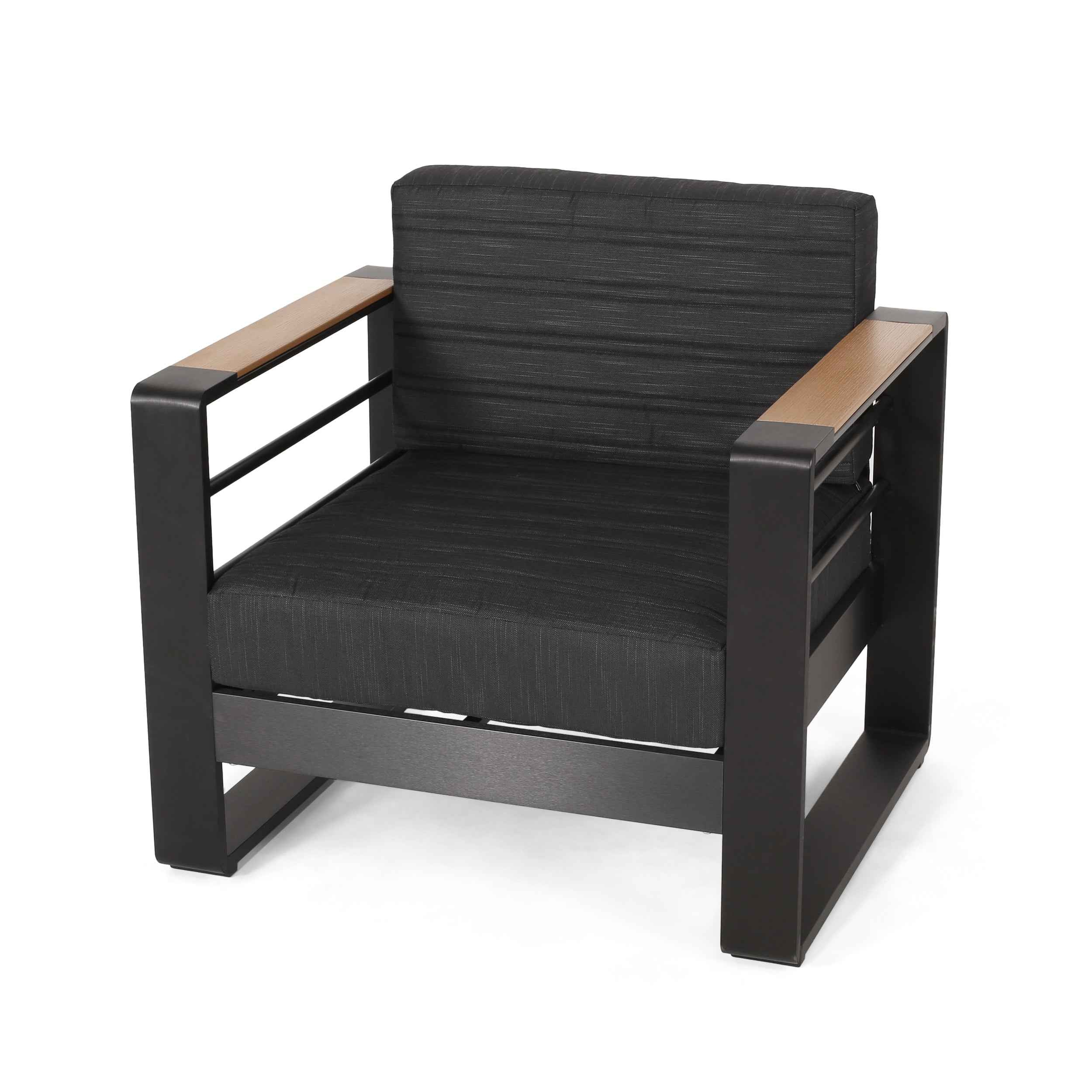 Giovanna Club Chair Set with Aluminum Frame and Water-Resistant Cushions in Black