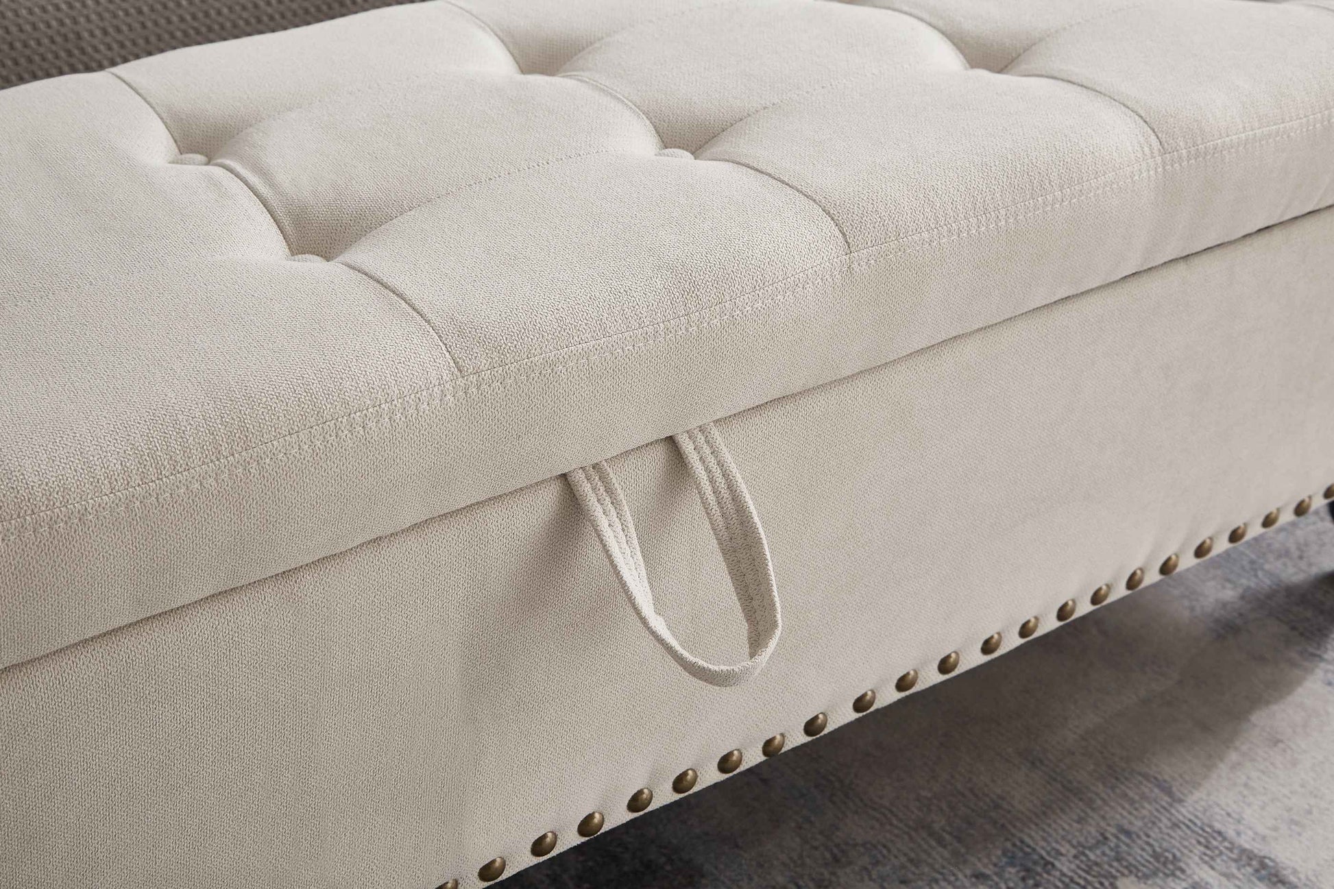 59' Bed Bench Ottoman with Storage  Beige Fabric