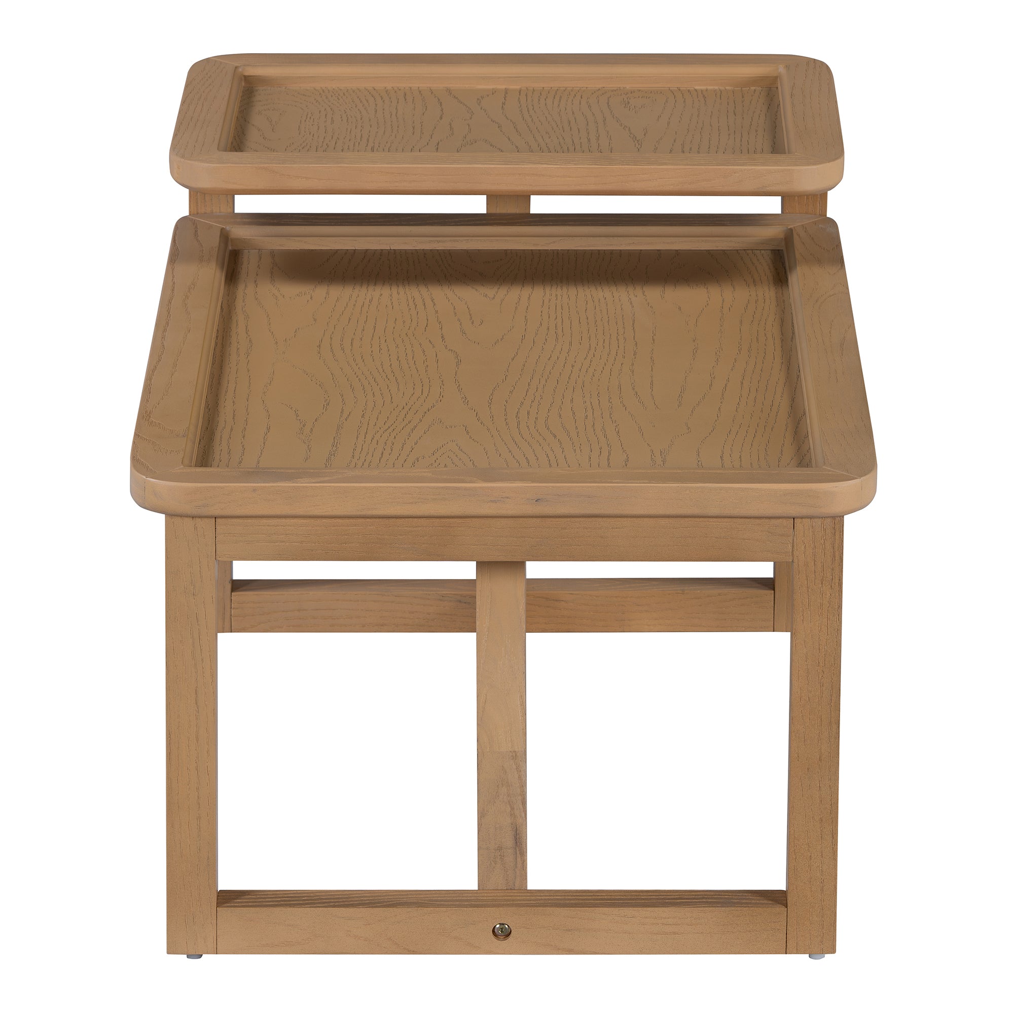 Modern 2 Piece Nesting Rattan Wood+ MDF Coffee Table Set in Natural - Abrihome