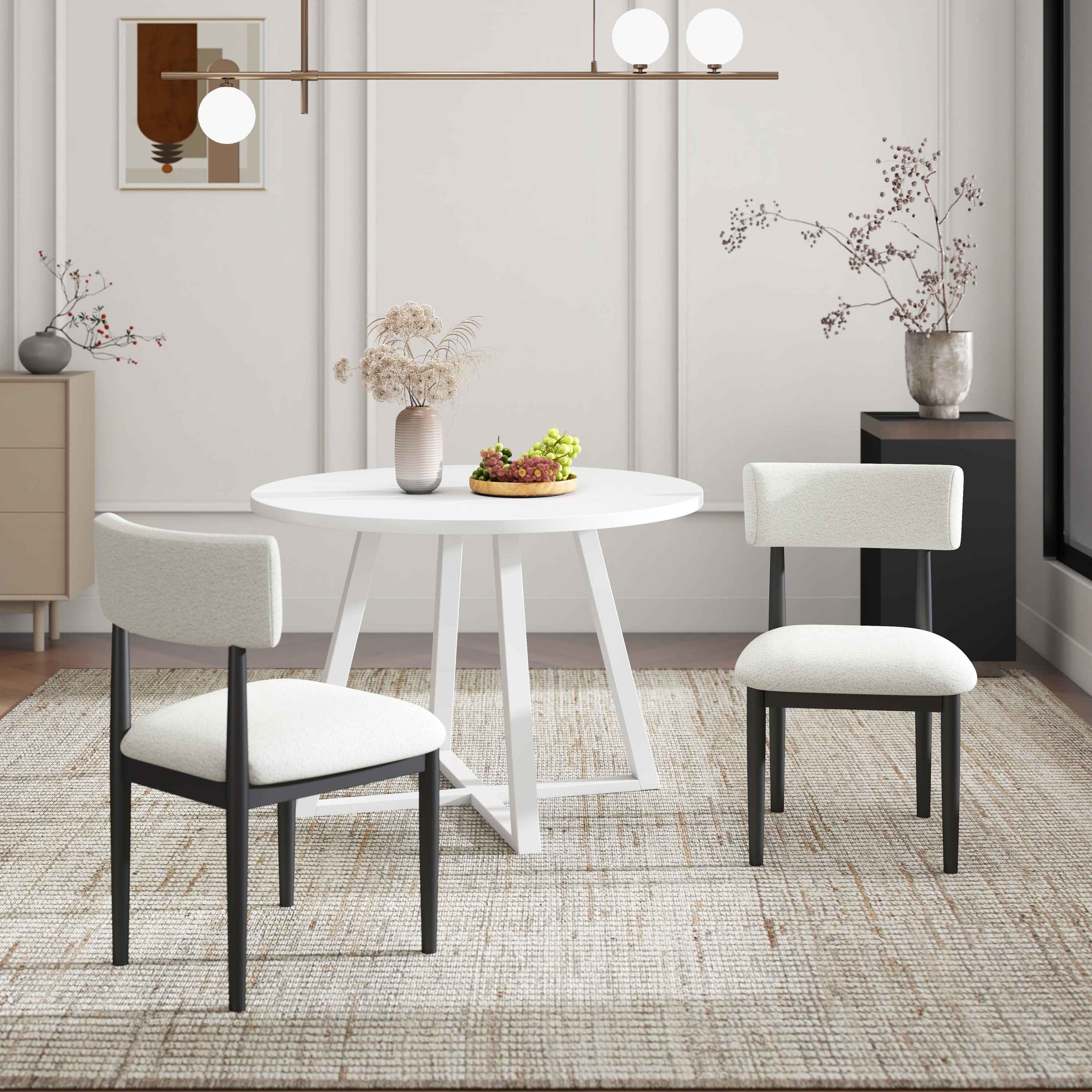 Edo 5-Piece Dining Set, Round Trestle Table and 4 Upholstered Chairs