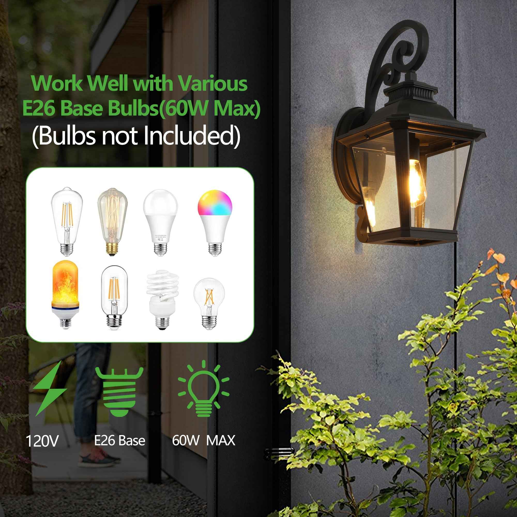 14' Outdoor Wall Lanterns 2-Pack, Black Waterproof Wall Sconce with Clear Glass Panels, Vintage Exterior Light Fixture for Porch, Patio, Garden, and Doorway (Bulb Not Included)