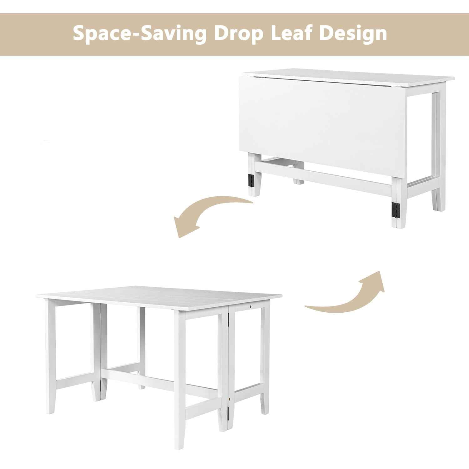 TOPMAX Farmhouse Wood Extendable Dining Table with Drop Leaf for Small Places, White(OLD SKU:N717P195019)