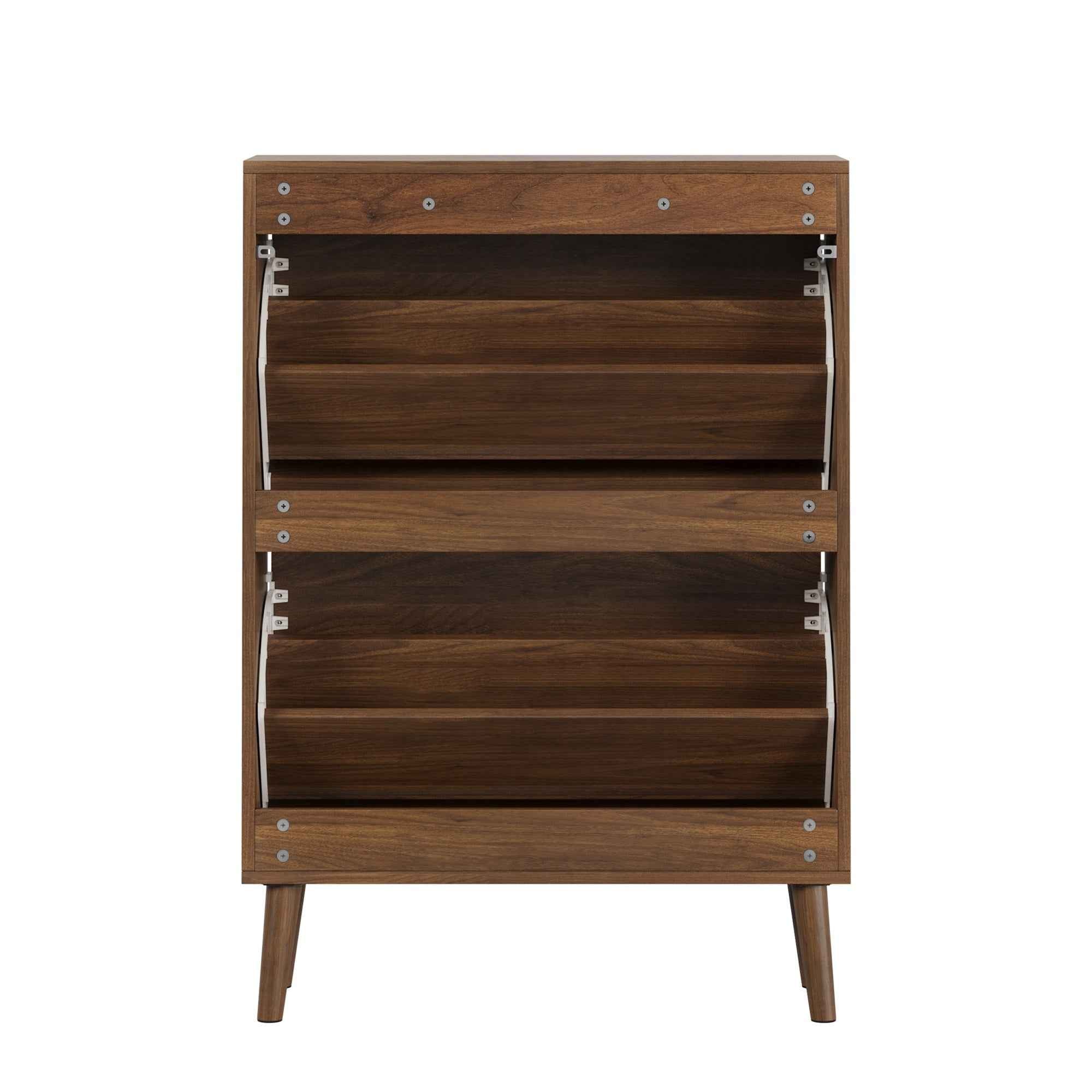 Medieval Modern Independent Shoe Cabinet, 23.62-inch Walnut Shoe Storage Cabinet,, Fence Shoe Cabinet with 2 Flip Drawers, Suitable For Corridors And Entrances