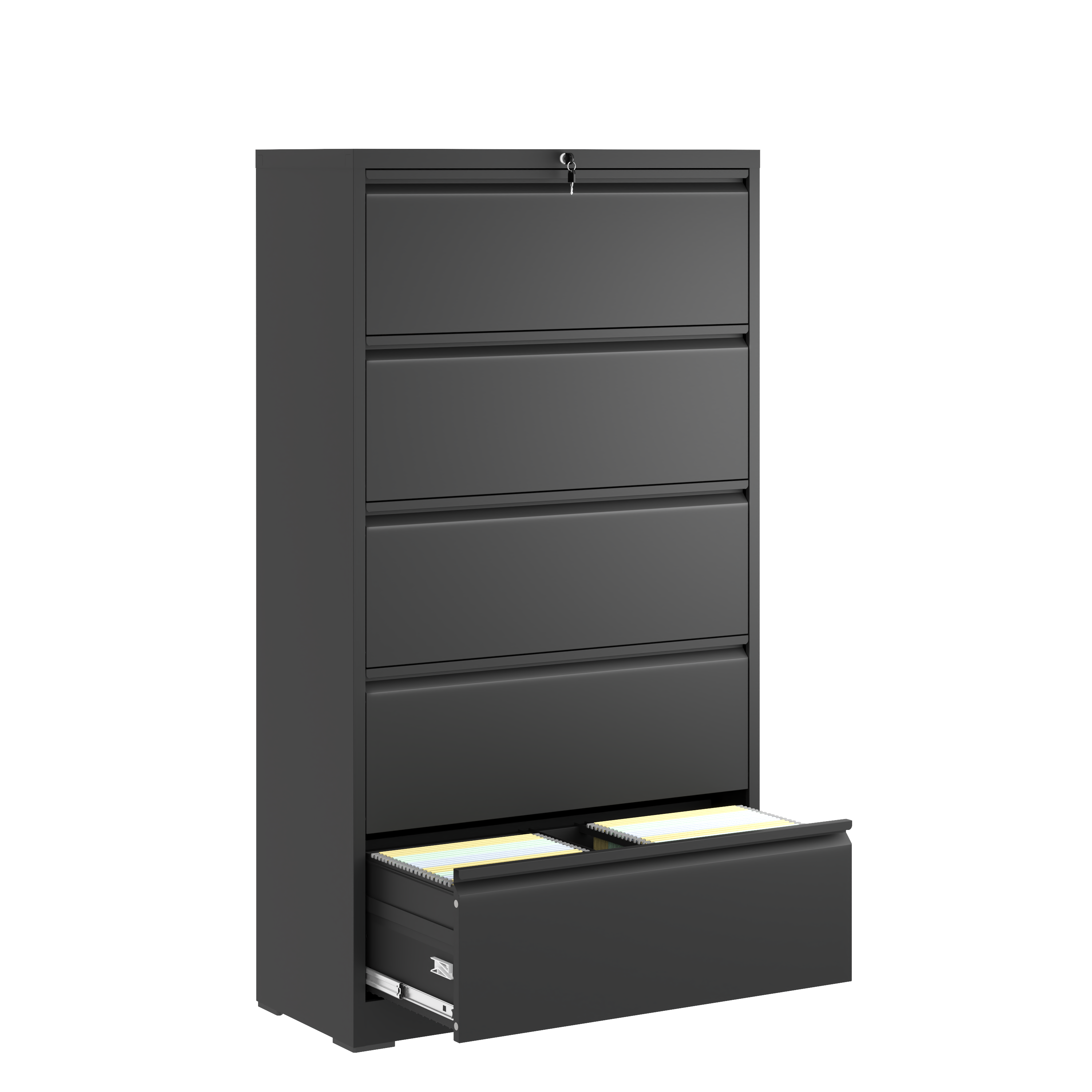 5 Drawer Metal Lateral File Cabinet , Black Filing Cabinet with Lock, Lockable File Cabinet for Home Office, Locking Metal File Cabinet for Legal/Letter/A4/F4 Size