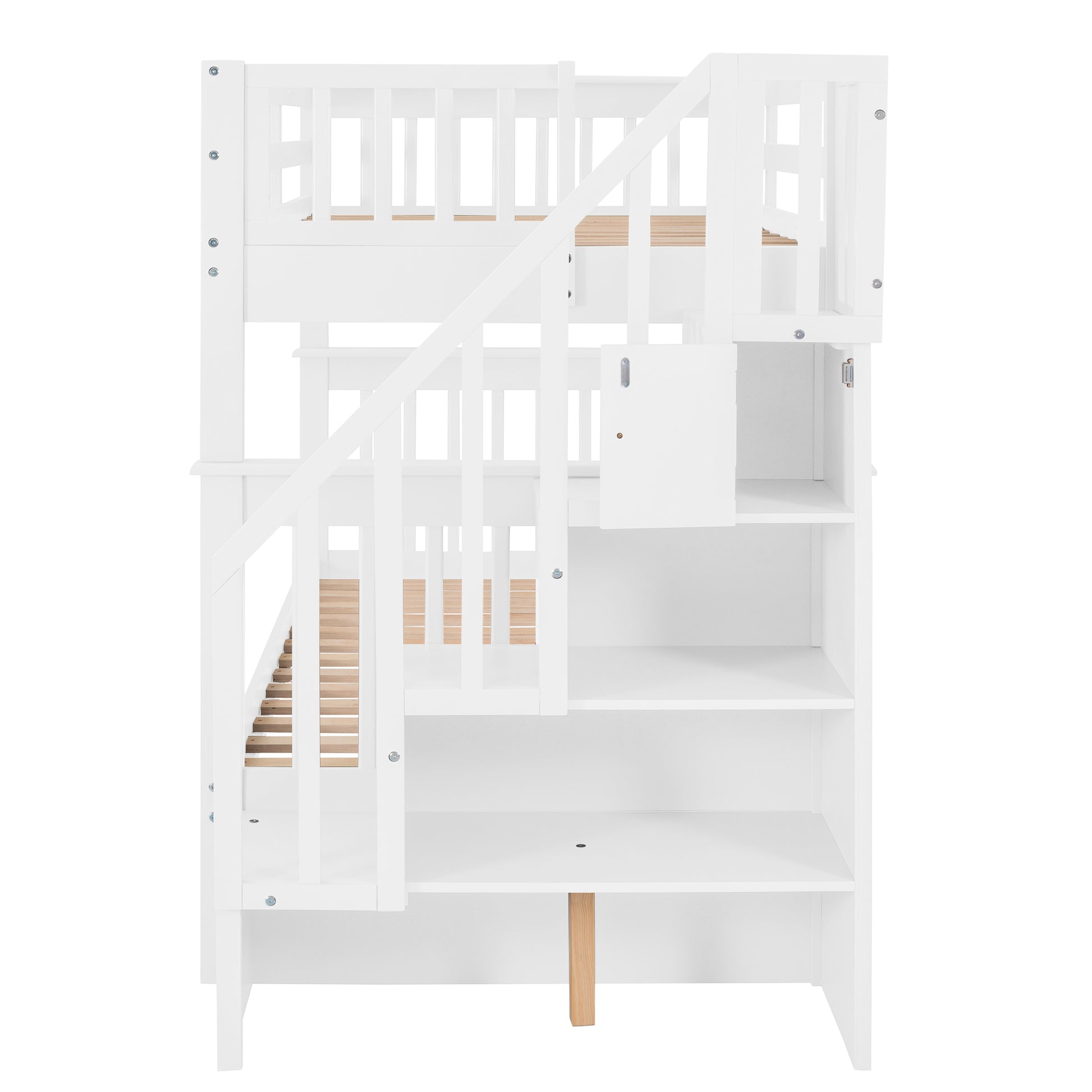 Stairway Twin-Over-Twin Bunk Bed with Storage and Guard Rail for Bedroom, Dorm, White color(OLD SKU :LP000109AAK) - Abrihome