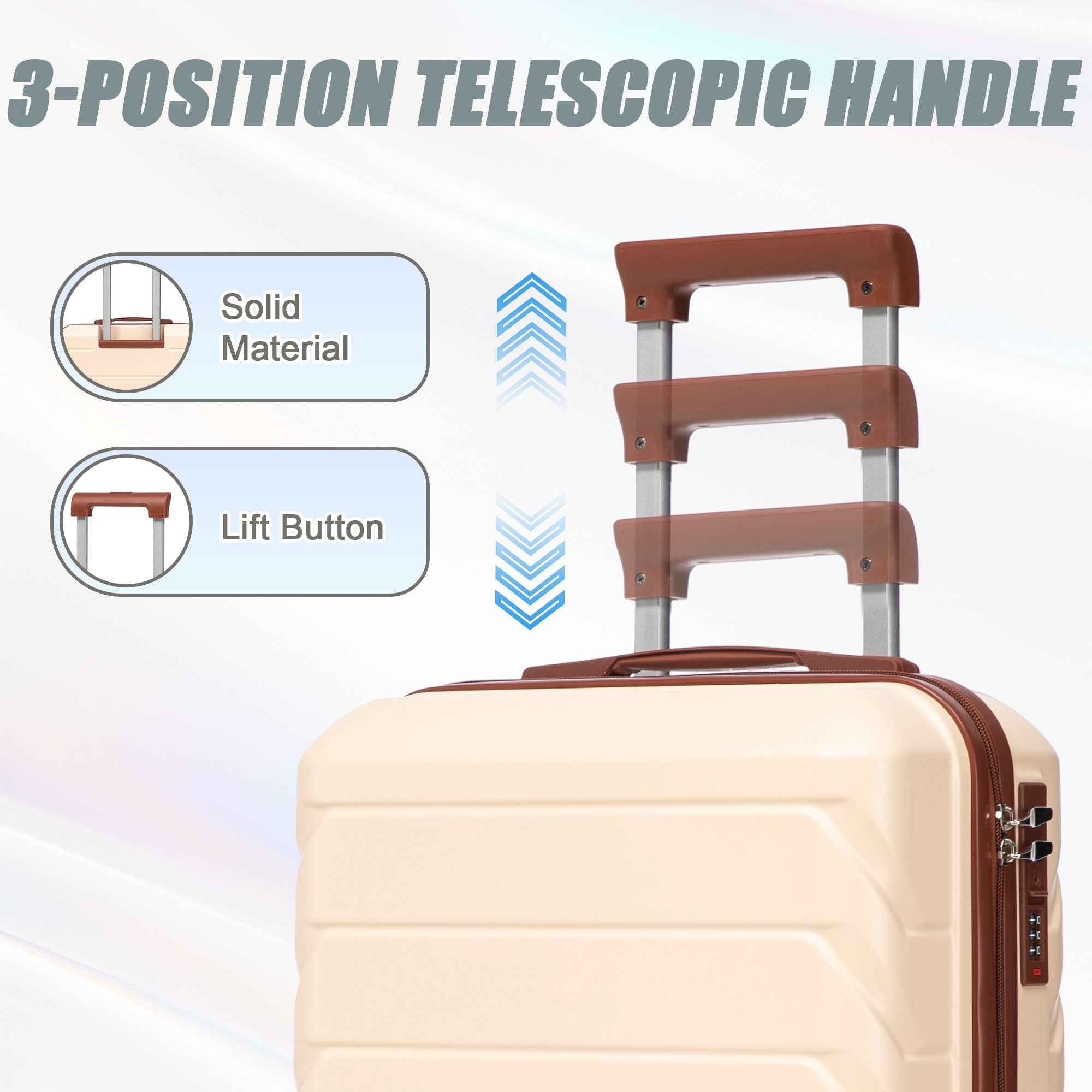14'/20' 2 pcs/set in ABS Spinner Wheel Luggage, with Combination Lock,14' Cosmetic Case (Beige)