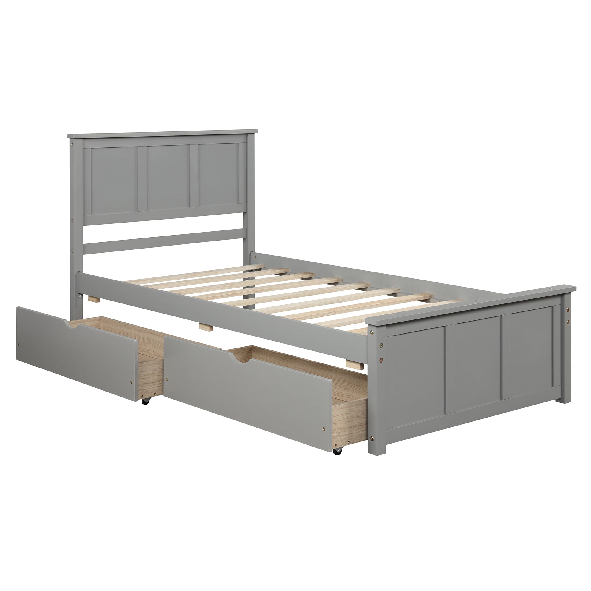 Platform Storage Bed, 2 drawers with wheels, Twin Size Frame, Gray (New SKU: WF283062AAE)