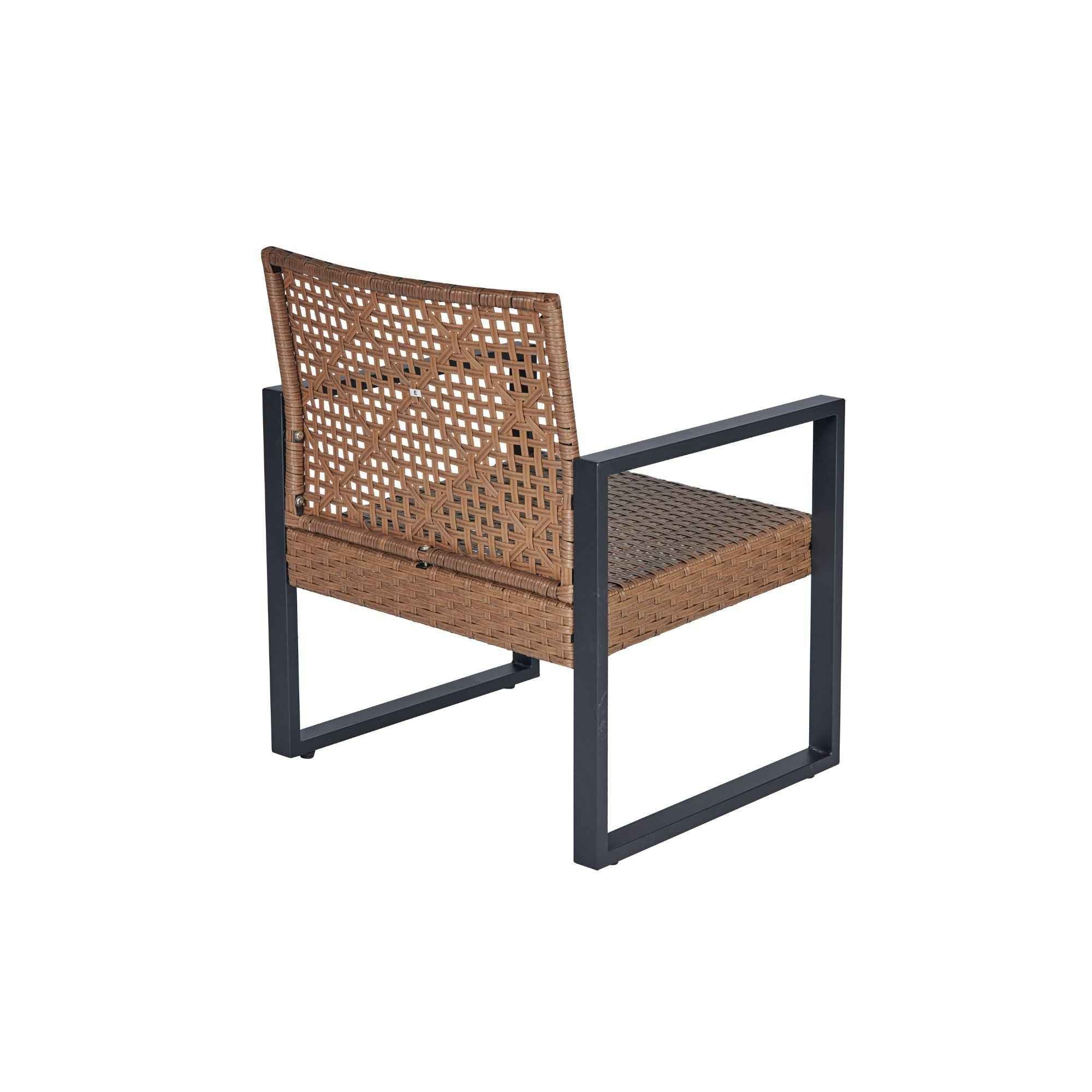 Modern Outdoor 4-Piece Patio Furniture Set with Acacia Wood Table Top, Black and Light Brown