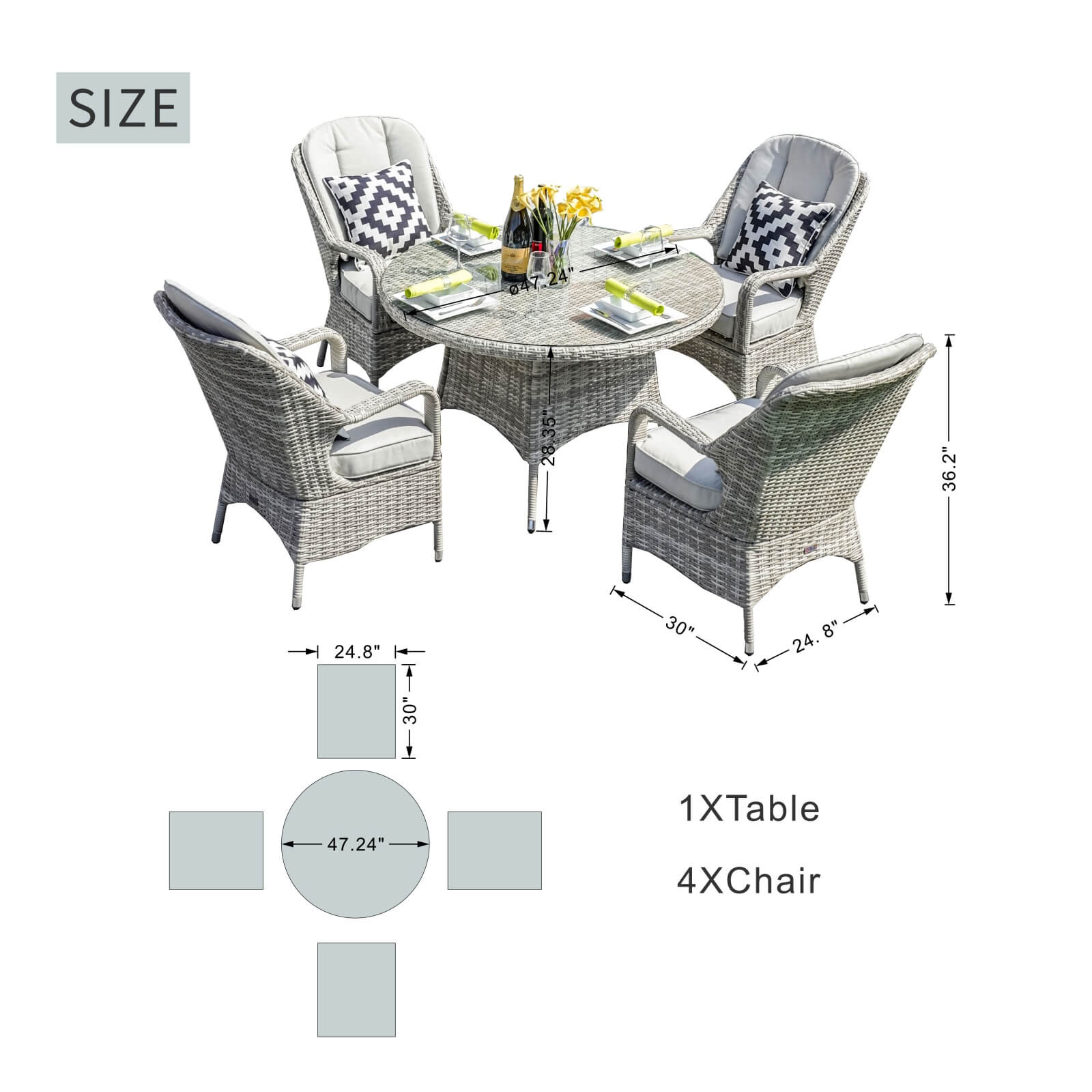 4-Seat Patio Dining Set with Round Table (PAD-1709-SET) - Abrihome