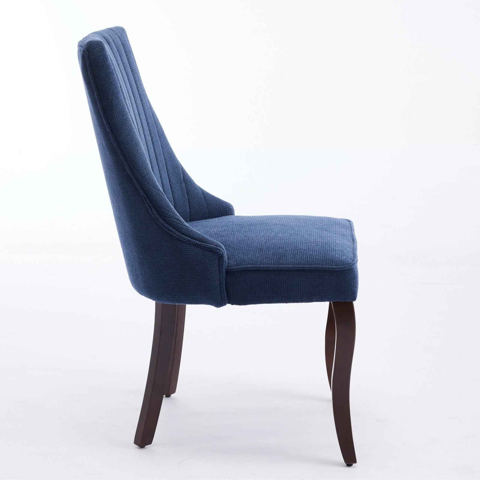 Rayon Cloth Flocking Linen Dining Chairs Channel Kitchen Dinner Chair Comfy Fabric Upholstered Accent Chair for Dining Room with Curved Solid Wood Legs,Set of 2 (Blue), SW1847BL