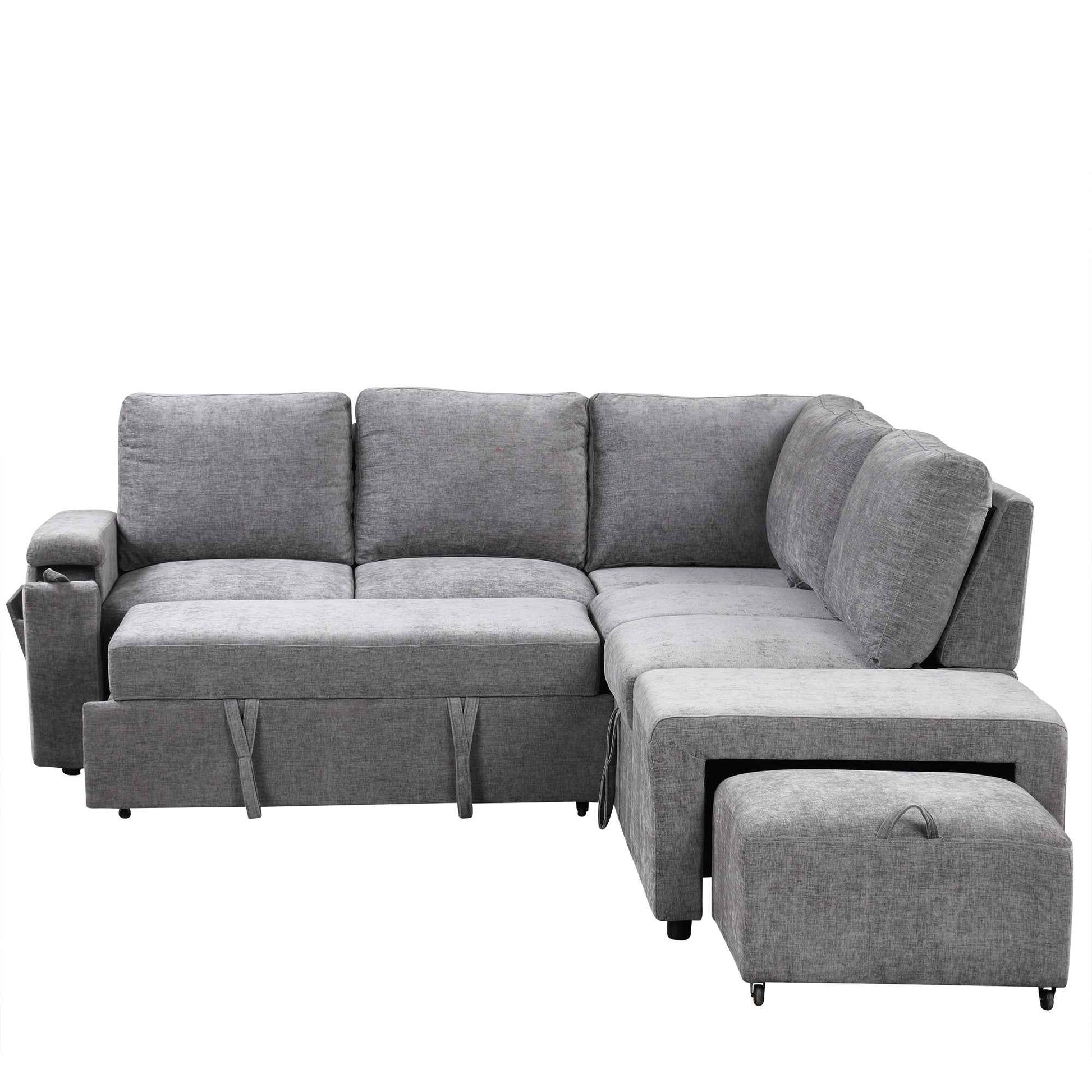 U_STYLE  L-shaped Padded Modular Sofa with Storage Space, USB Ports, and Cup Holders on the Armrests, Suitable for Living Rooms, Offices, and Apartments.