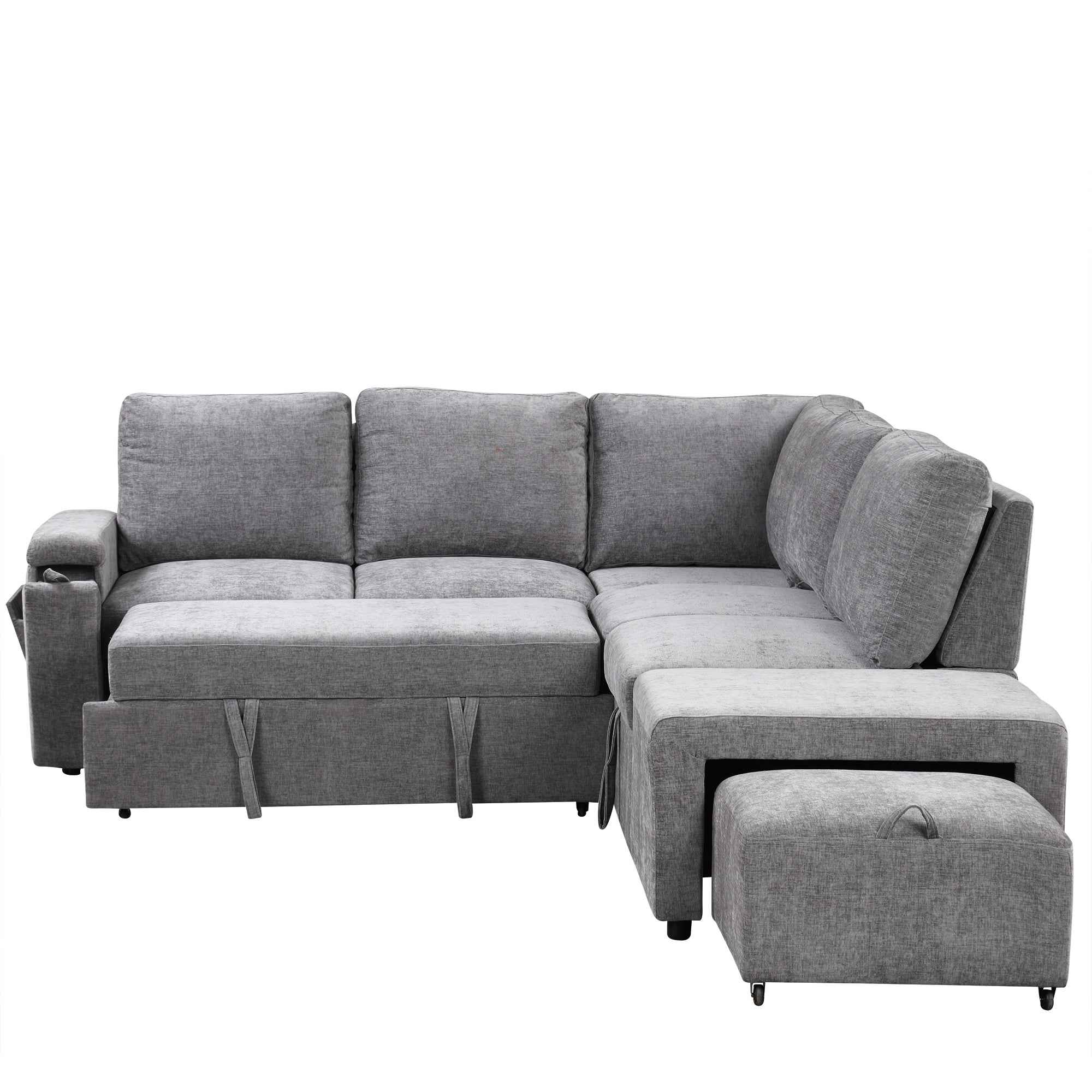 U_STYLE  L-shaped Padded Modular Sofa with Storage Space, USB Ports, and Cup Holders on the Armrests, Suitable for Living Rooms, Offices, and Apartments.
