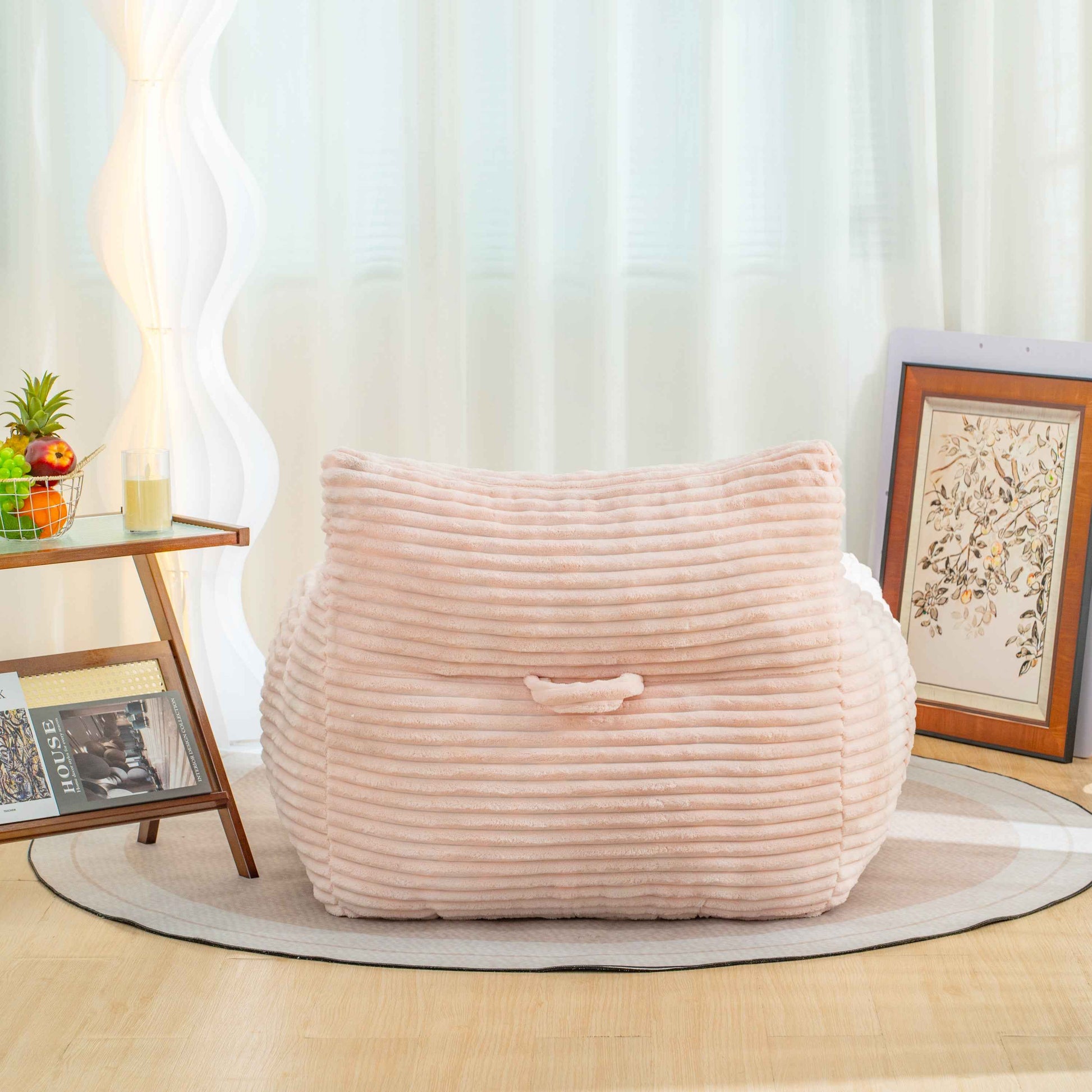 Bean Bag Chair for Adults with Armrests - Oversized Comfy Beige Beanbag Lounge Lazy Floor Sofa Chair for Living Room, Bedroom & Dorm, Cozy Fluffy Single Cloud Mini Couch