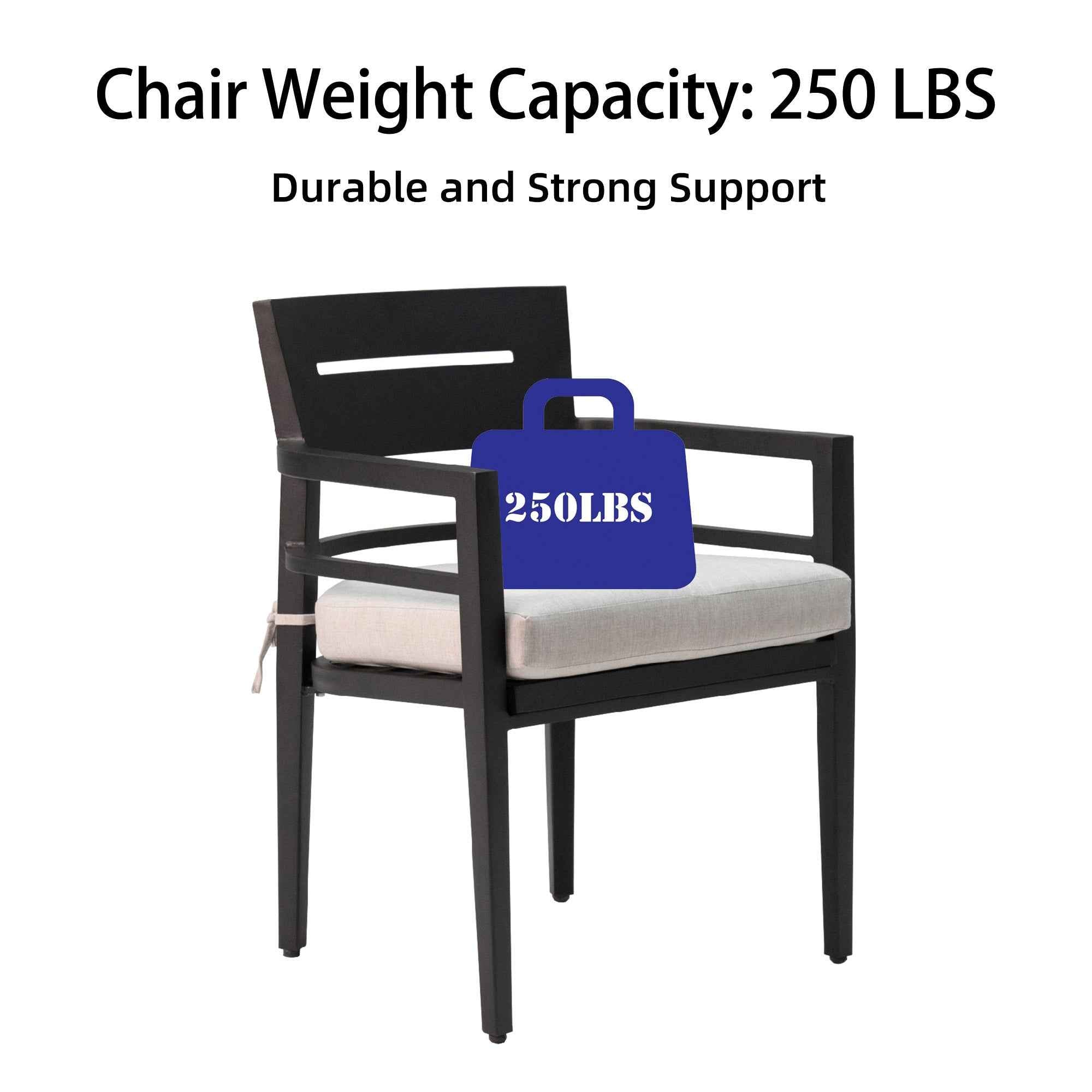 7-Piece Outdoor Patio Aluminum Furniture, Modern Dining Set, including 4 Dining Chairs & 2 Swivel Rockers Sunbrella Fabric Cushioned and Rectangle Dining Table with Umbrella Hole, Ember Black