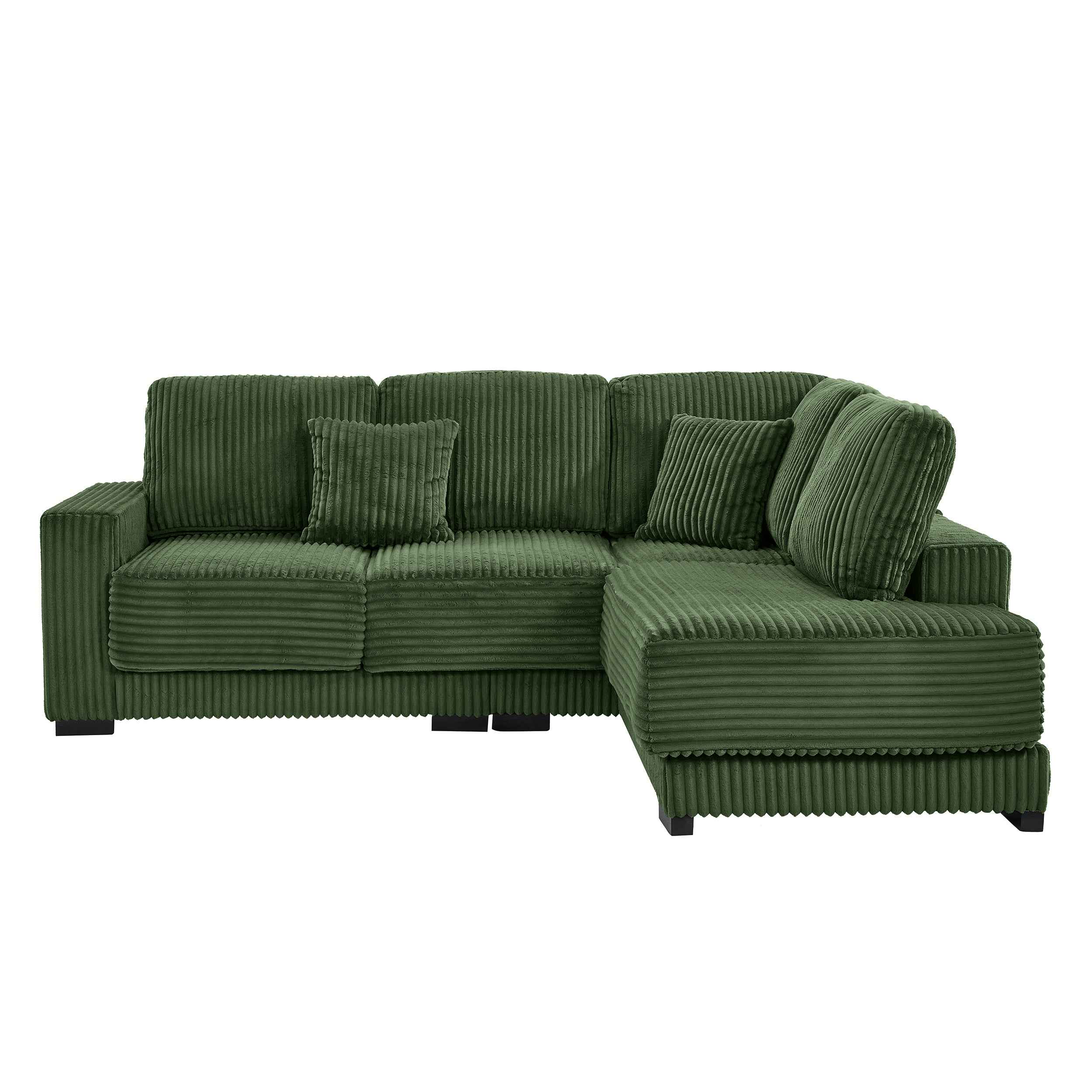 93' Sectional Sofa, L Shaped Sofa Couch with Reversible Chaise Lounge, Upholstered Soft Corduroy Couch for Living Room, Apartment (Green)