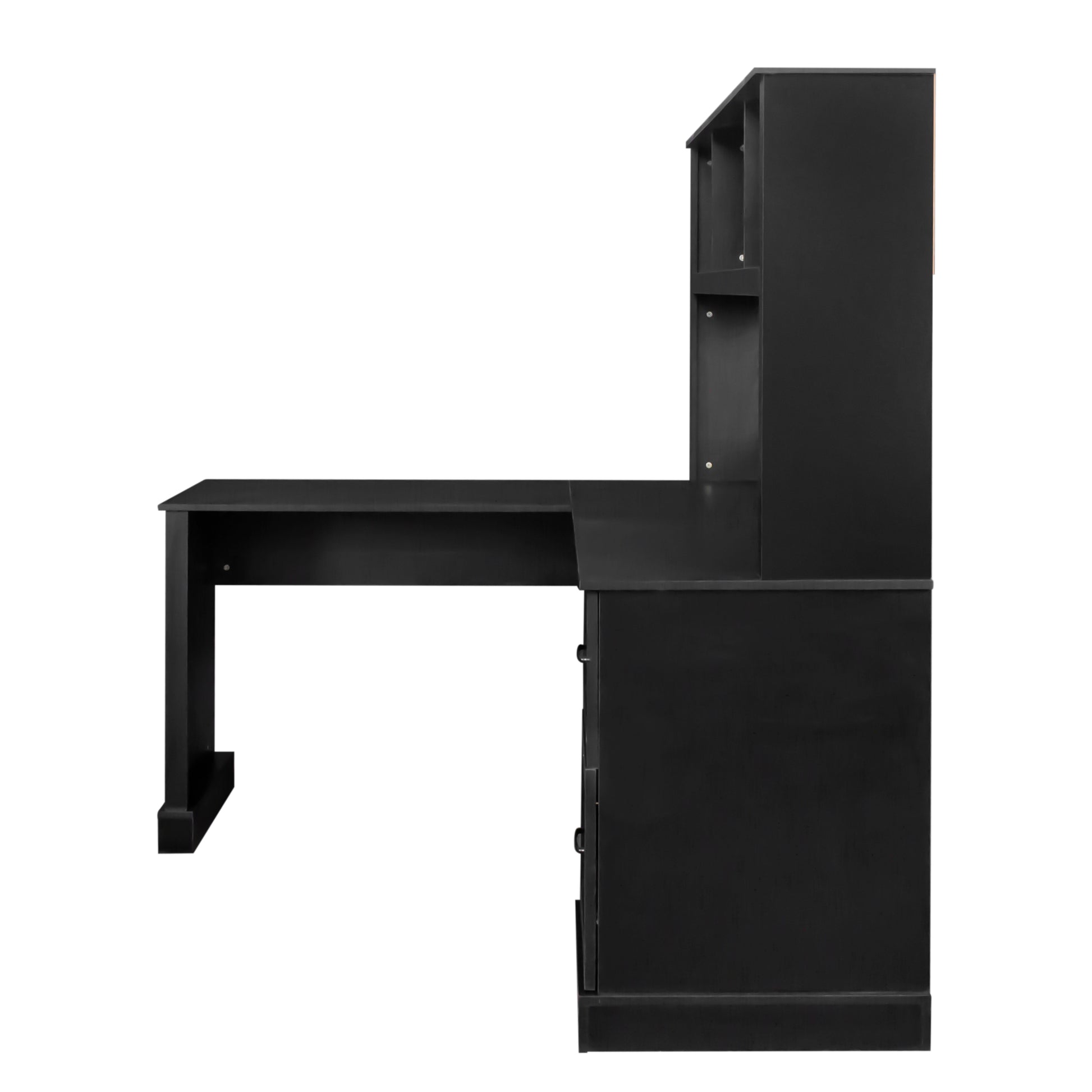 Home Office Computer Desk with Hutch, Antiqued Black finish - Abrihome