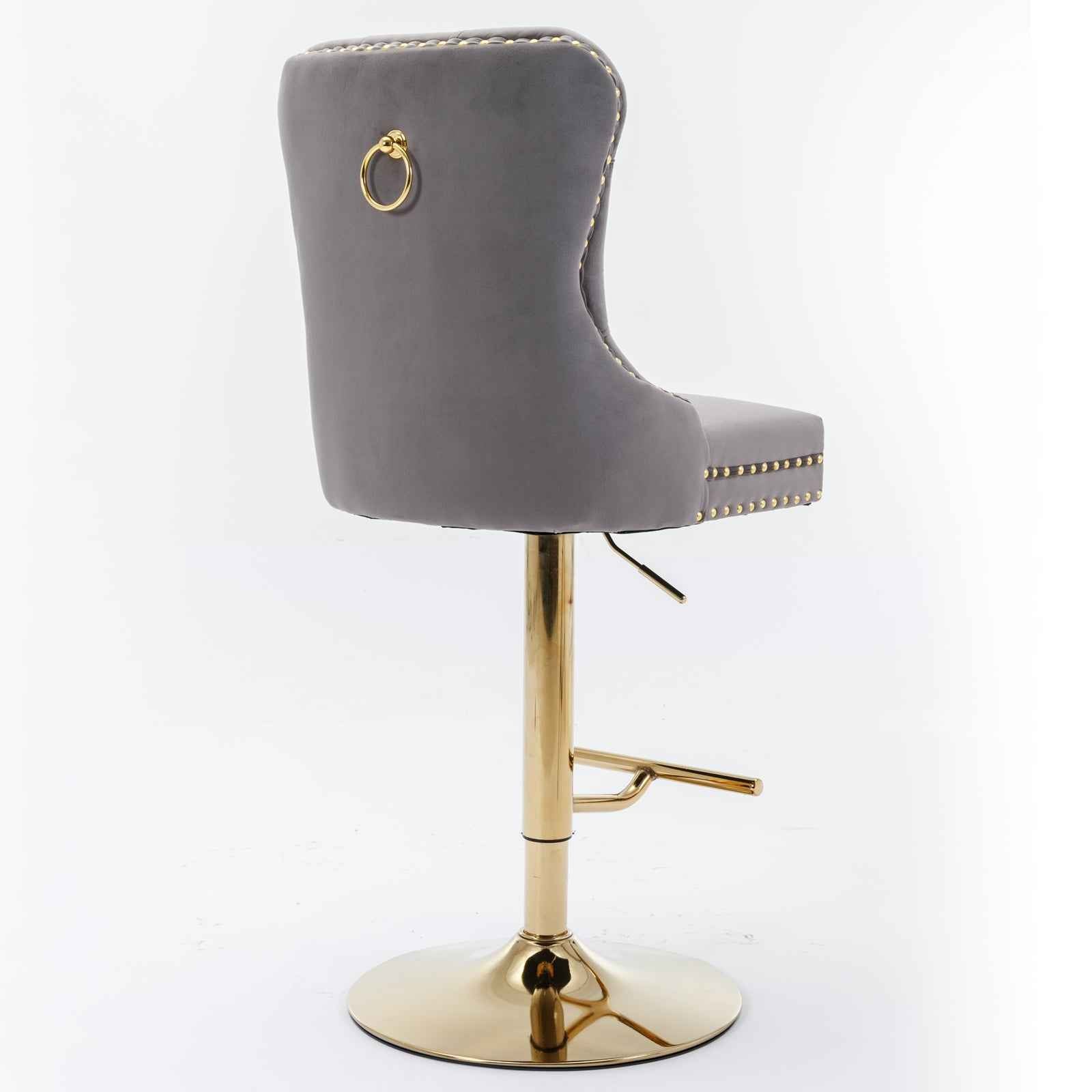 A&A Furniture,Thick Golden Swivel Velvet Barstools Adjusatble Seat Height from 25-33 Inch, Modern Upholstered Bar Stools with Backs Comfortable Tufted for Home Pub and Kitchen Island (Gray,Set of 2)