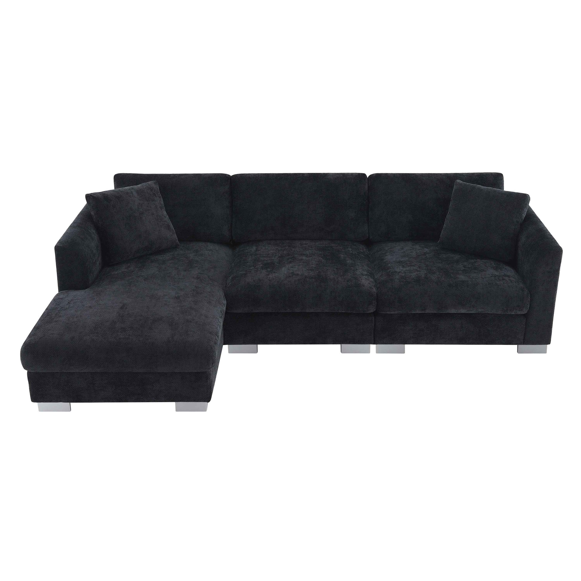 Modern Cloud L-Shaped Sectional Sofa with Chaise, Chenille Fabric, 3 Colors, 96*56 inches