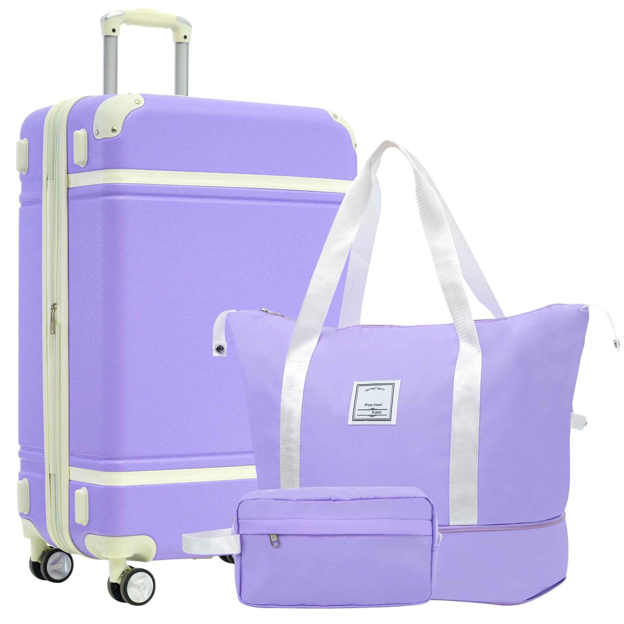 Hardshell Luggage Sets with Bags Lightweight Suitcase Double Spinner Wheels with TSA Lock ,Single Vintage Luggage 28 IN,Purple