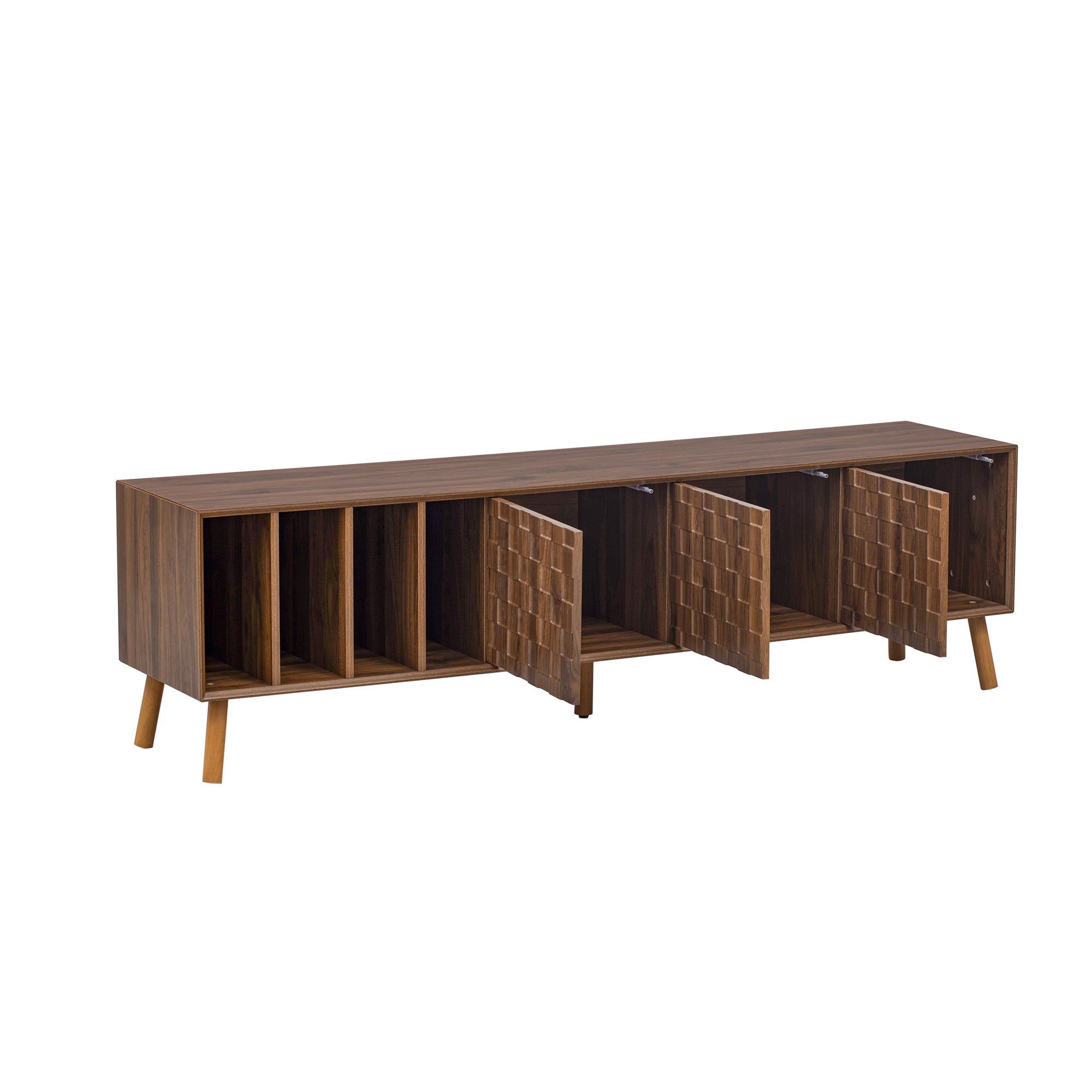70' Mid-Century Modern TV Stand, Media Console Table for TVs up to 80'', Entertainment Center with 5 Solid Wood Legs for Living Room, Bedroom - Abrihome