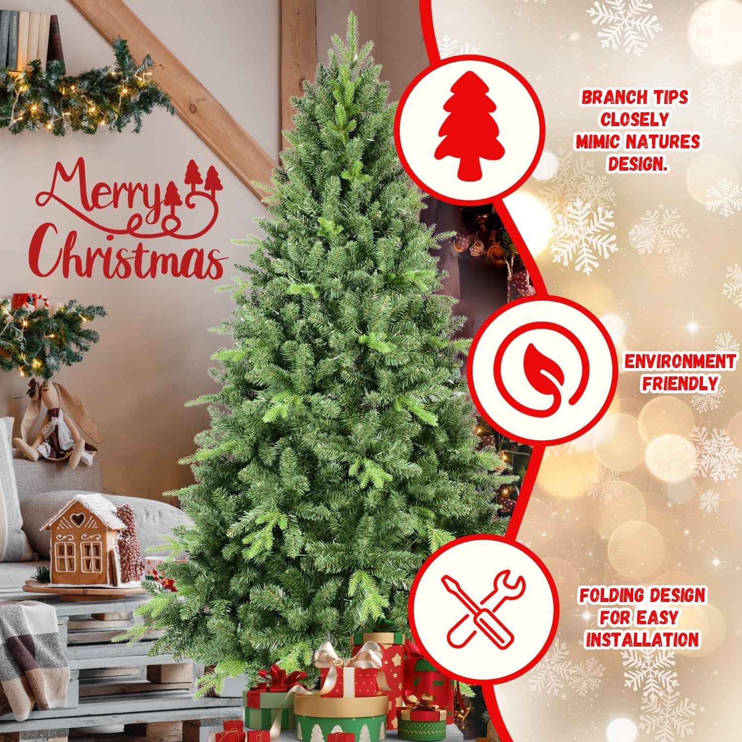 4FT Classic Christmas Tree with 636 PE+PVC Tips – Realistic Hinged Branches, Easy Assembly, Stable Metal Stand, Full Natural Look for Holiday Decorating