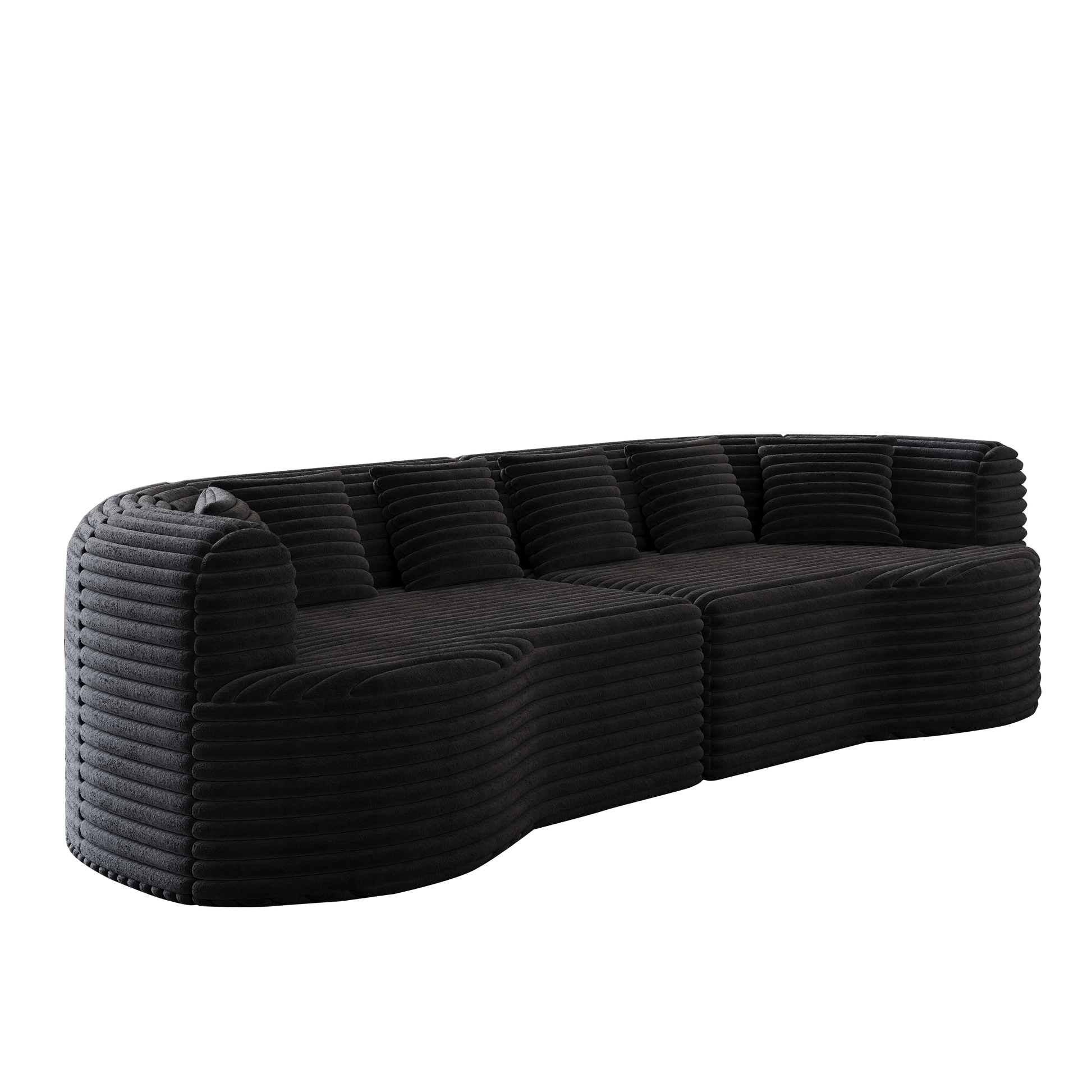 Curved Sectional Sofa, 106.3-inch Oversized Modern Bone-Free Cloud Sofa with 6 Pillows Luxury Corduroy Four-Seater Memory Foam Sofa with Deep Seat Design,black