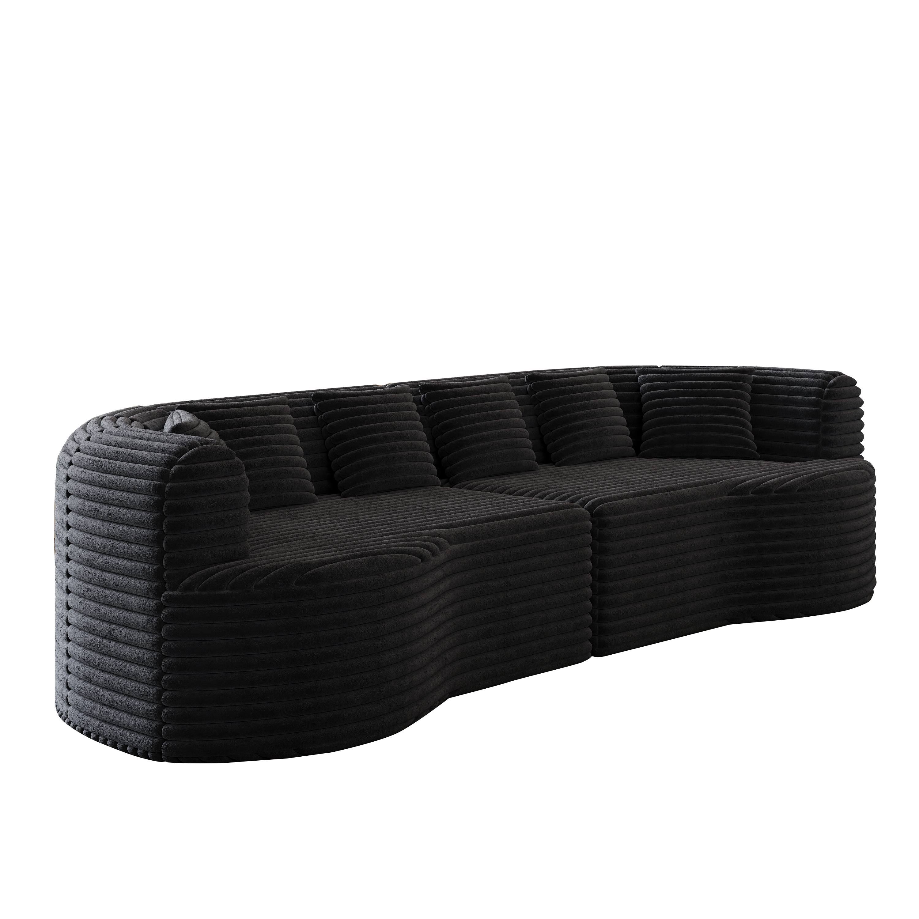 Curved Sectional Sofa, 106.3-inch Oversized Modern Bone-Free Cloud Sofa with 6 Pillows Luxury Corduroy Four-Seater Memory Foam Sofa with Deep Seat Design,black