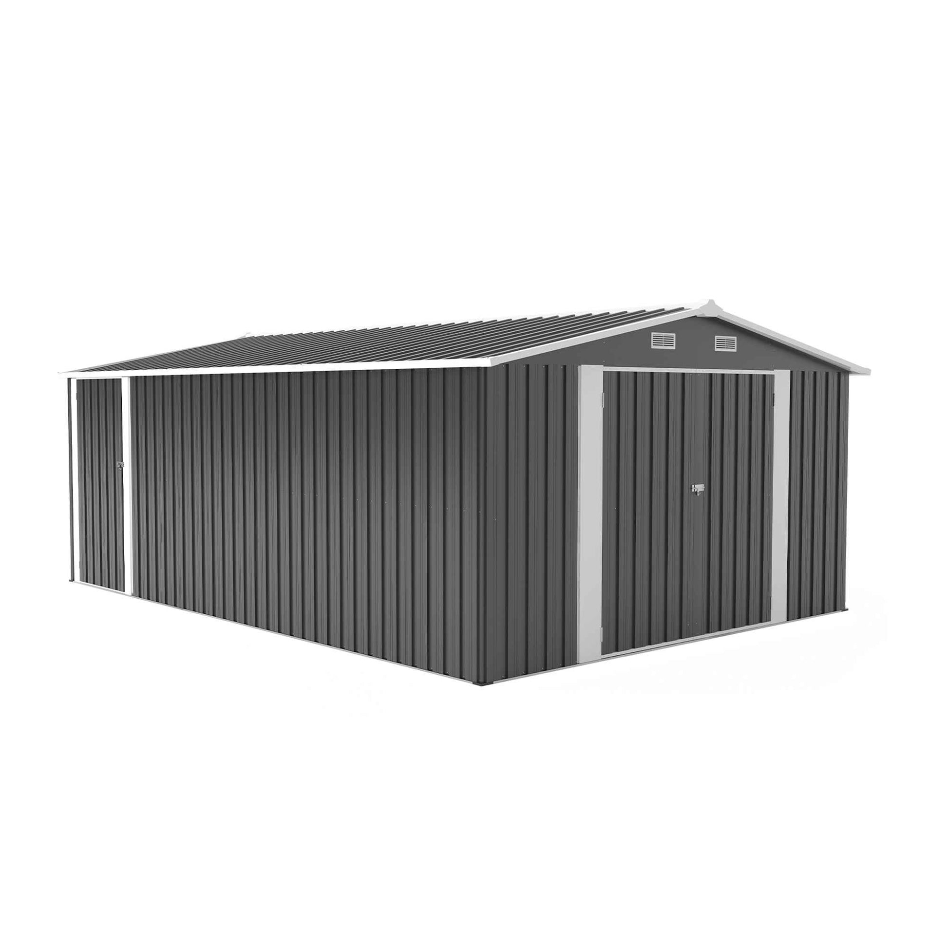 Campcraft  Outdoor Storage Shed 10×14 FT with 3 Lockable Doors,4 Air Vents & Sloped Roof,Utility Tool Shed Metal Storage Garden Sheds  Frame and 4 Vents,for Backyard,Patio,Lawn,dark Grey