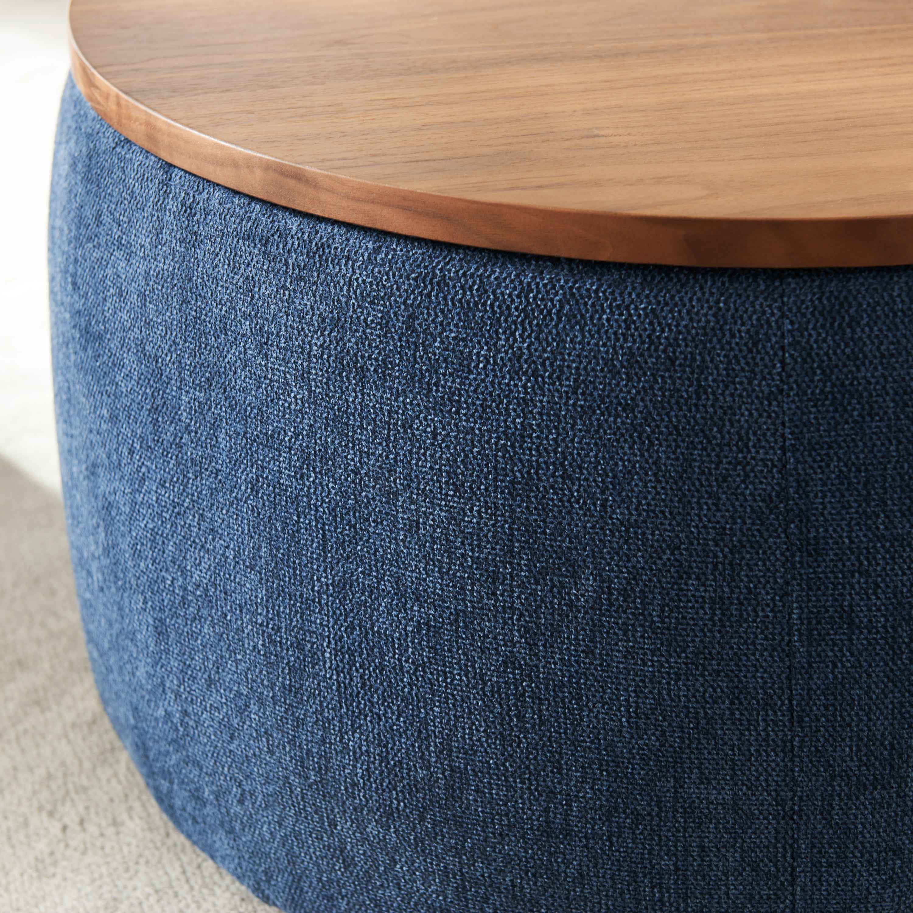 Round Storage Ottoman, 2 in 1 Function, Work as End table and Ottoman, Navy (25.5'x25.5'x14.5')