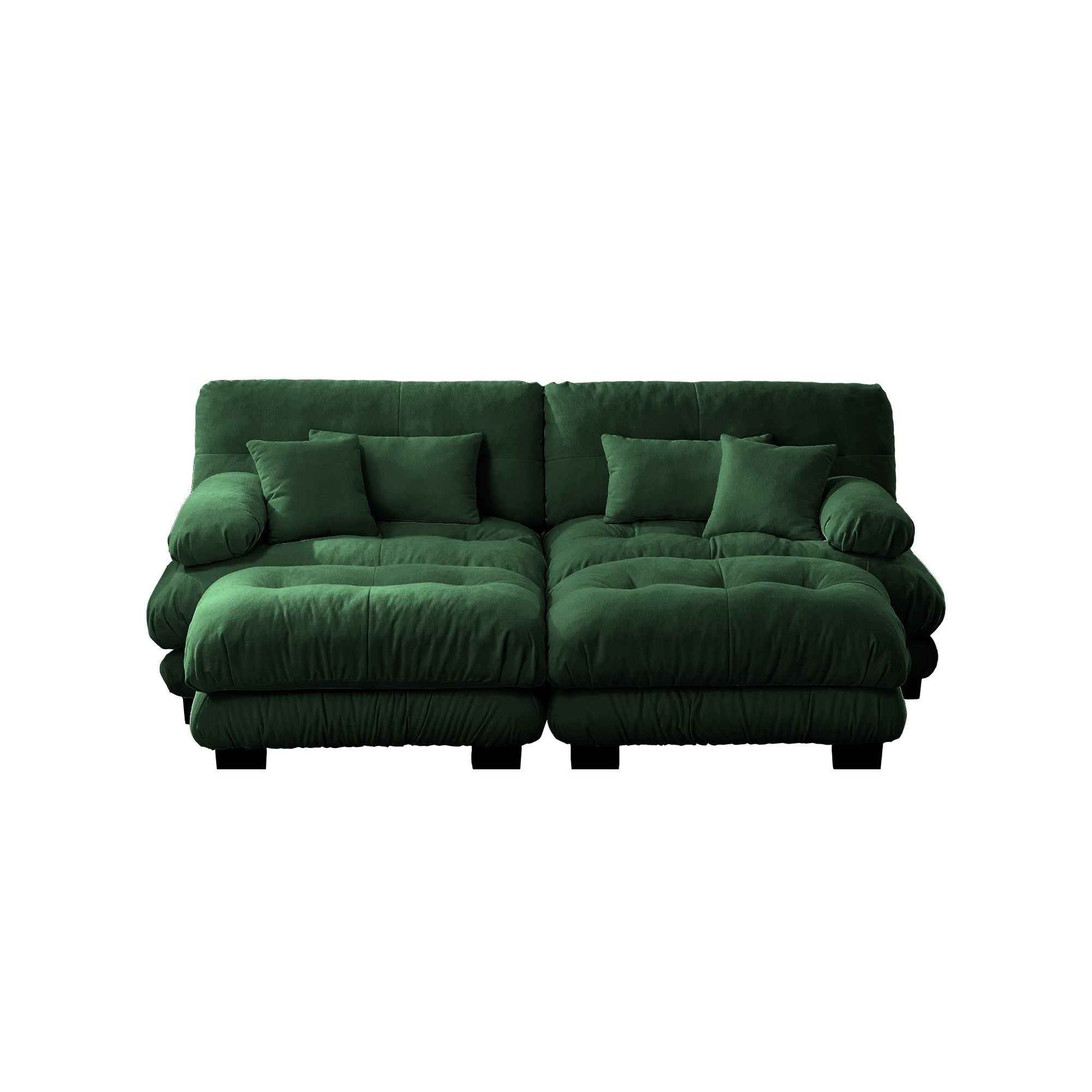 Cloud Couch Sleeper Sofa for Living Room, Chenille 2 Seater sofa with 2 Lumbar pillows and 2 throw pillows , Upholstered Wide Arm Sofa with 2 Ottomans,Chenille Green