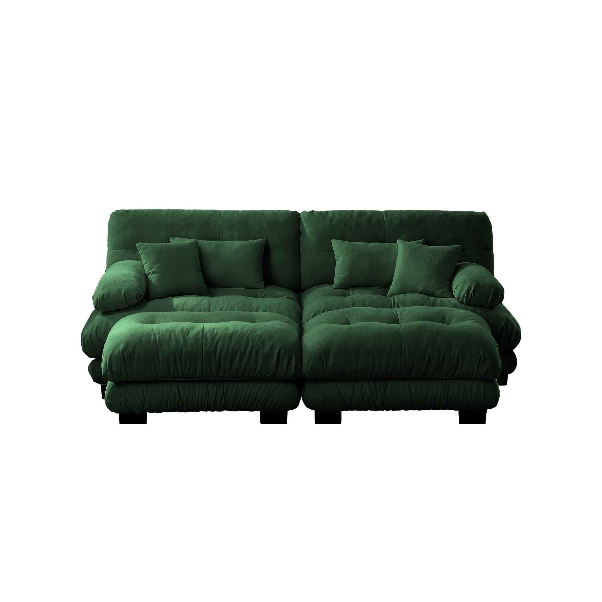 Cloud Couch Sleeper Sofa for Living Room, Chenille 2 Seater sofa with 2 Lumbar pillows and 2 throw pillows , Upholstered Wide Arm Sofa with 2 Ottomans,Chenille Green