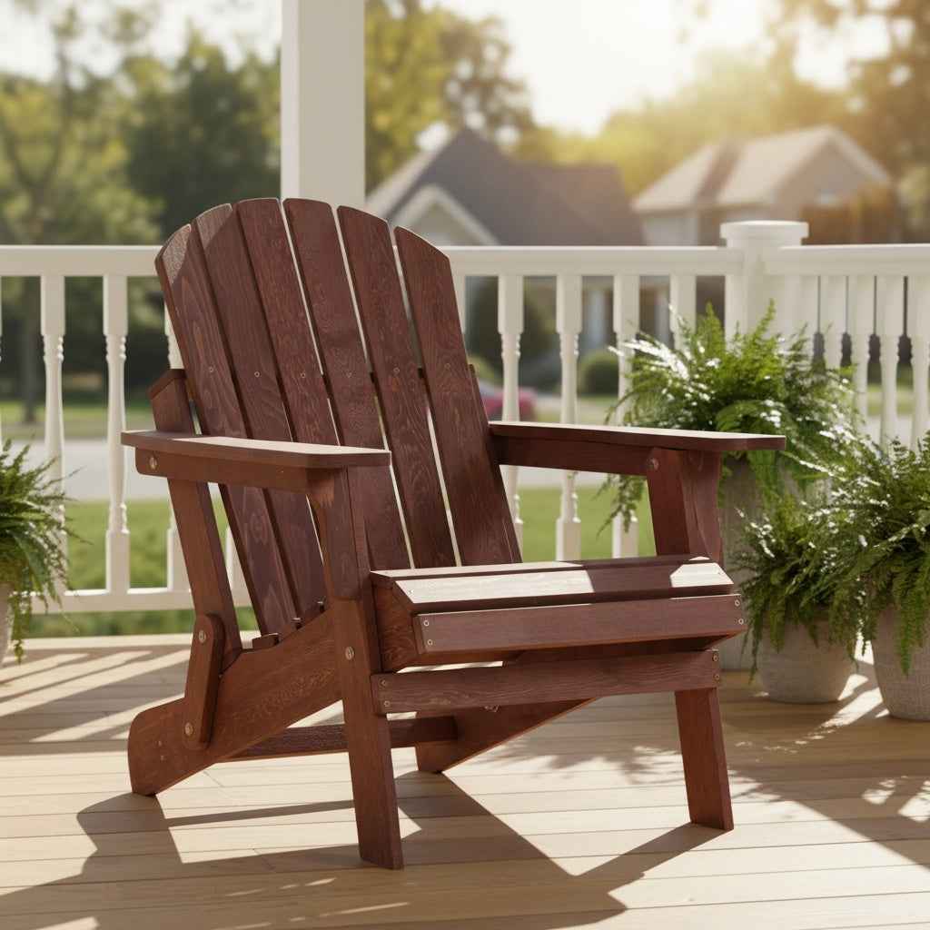 Oversize Wooden Outdoor Folding Adirondack Chair with Pre-Assembled BackRest & SeatBoard, Wood Patio Chair for Garden Backyard Porch Pool Deck Firepit