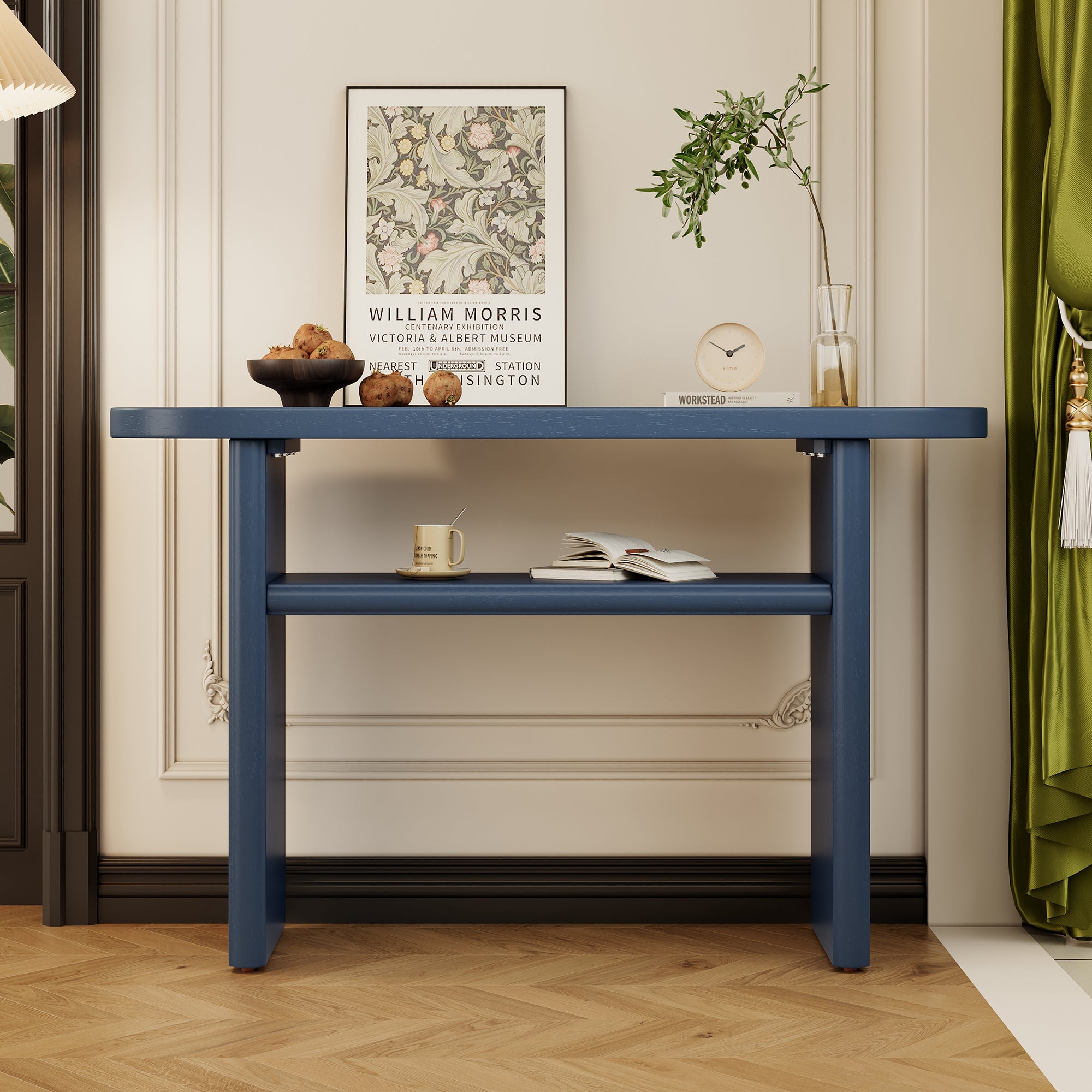 TREXM Elegant Minimalist Console Table with Rounded Edges and Sturdy Shelf Design for Entryway, Living Room(Navy)