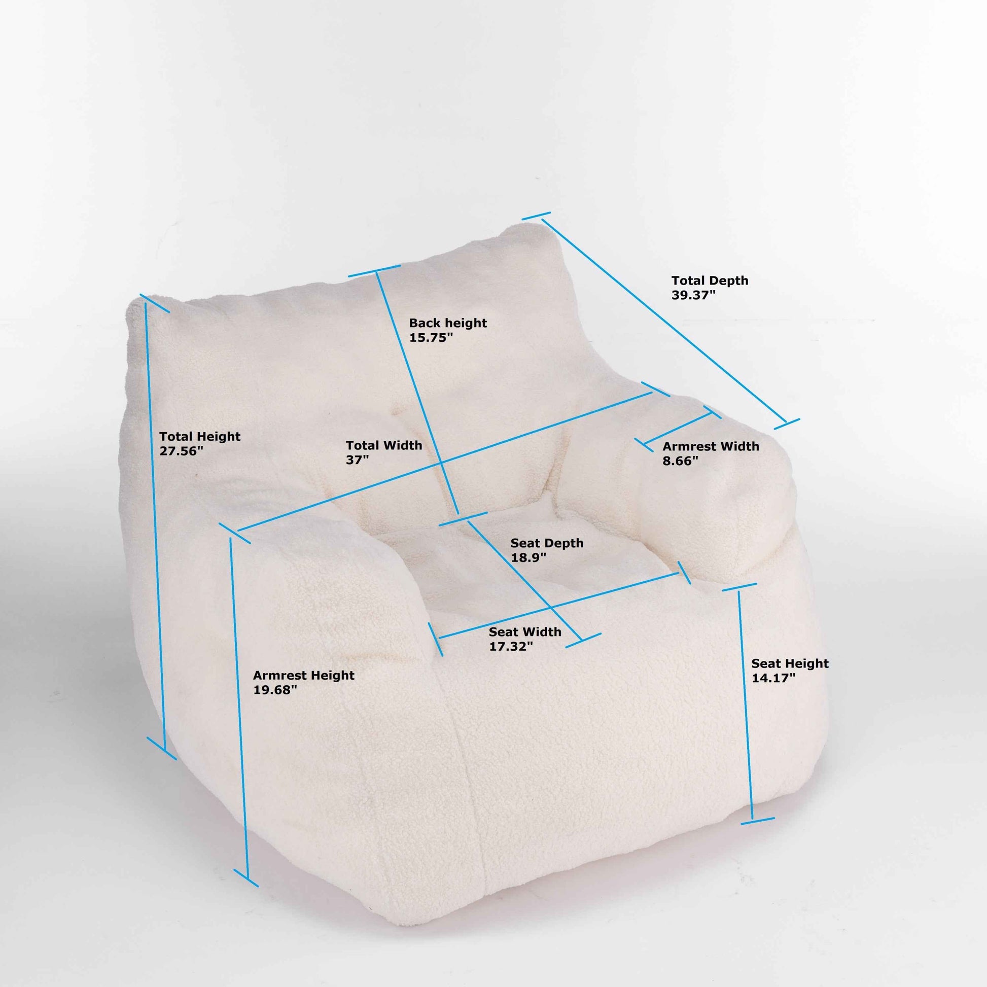 010-Soft Teddy Fabric Tufted Foam Bean Bag Chair With Teddy Fabric Ivory White