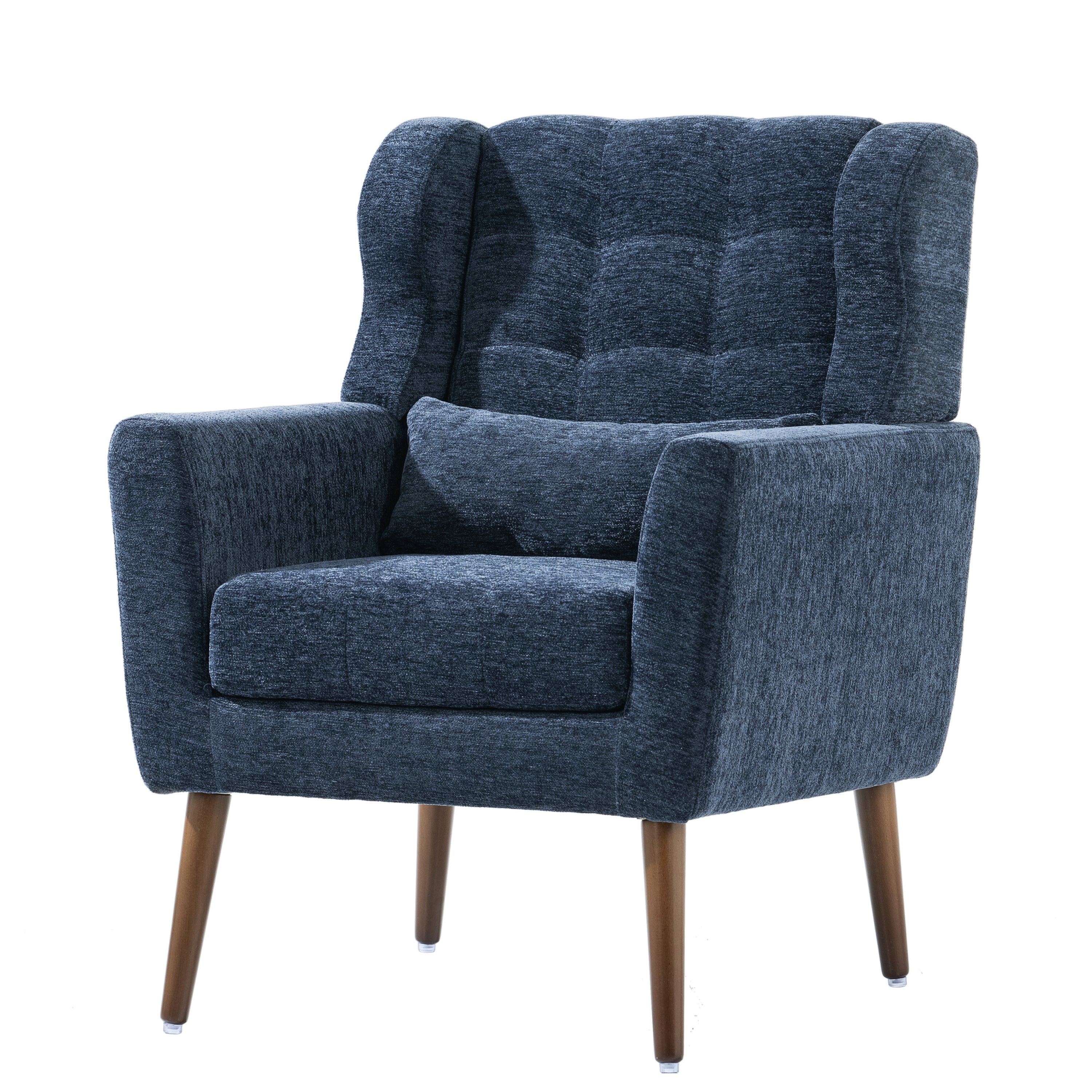 Modern Accent Chair,Chenille Arm Chairs for Living Room,Upholstered Mordern Armchair,Comfy Soft Padded Lounge Chair in Small Space, Bedroom, w/Pillow, Solid Wood Leg (Dark Blue)