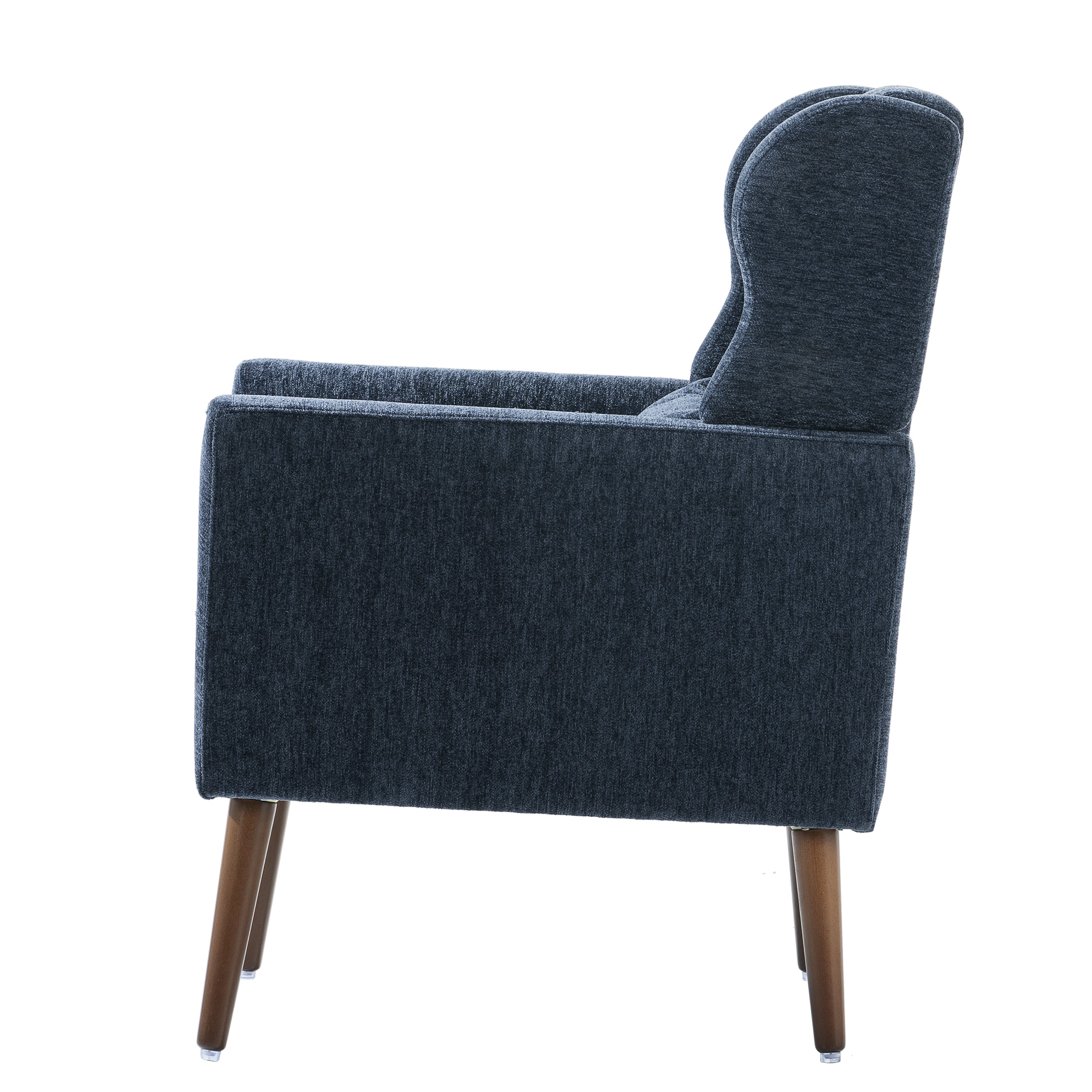 Modern Accent Chair,Chenille Arm Chairs for Living Room,Upholstered Mordern Armchair,Comfy Soft Padded Lounge Chair in Small Space, Bedroom, w/Pillow, Solid Wood Leg (Dark Blue)