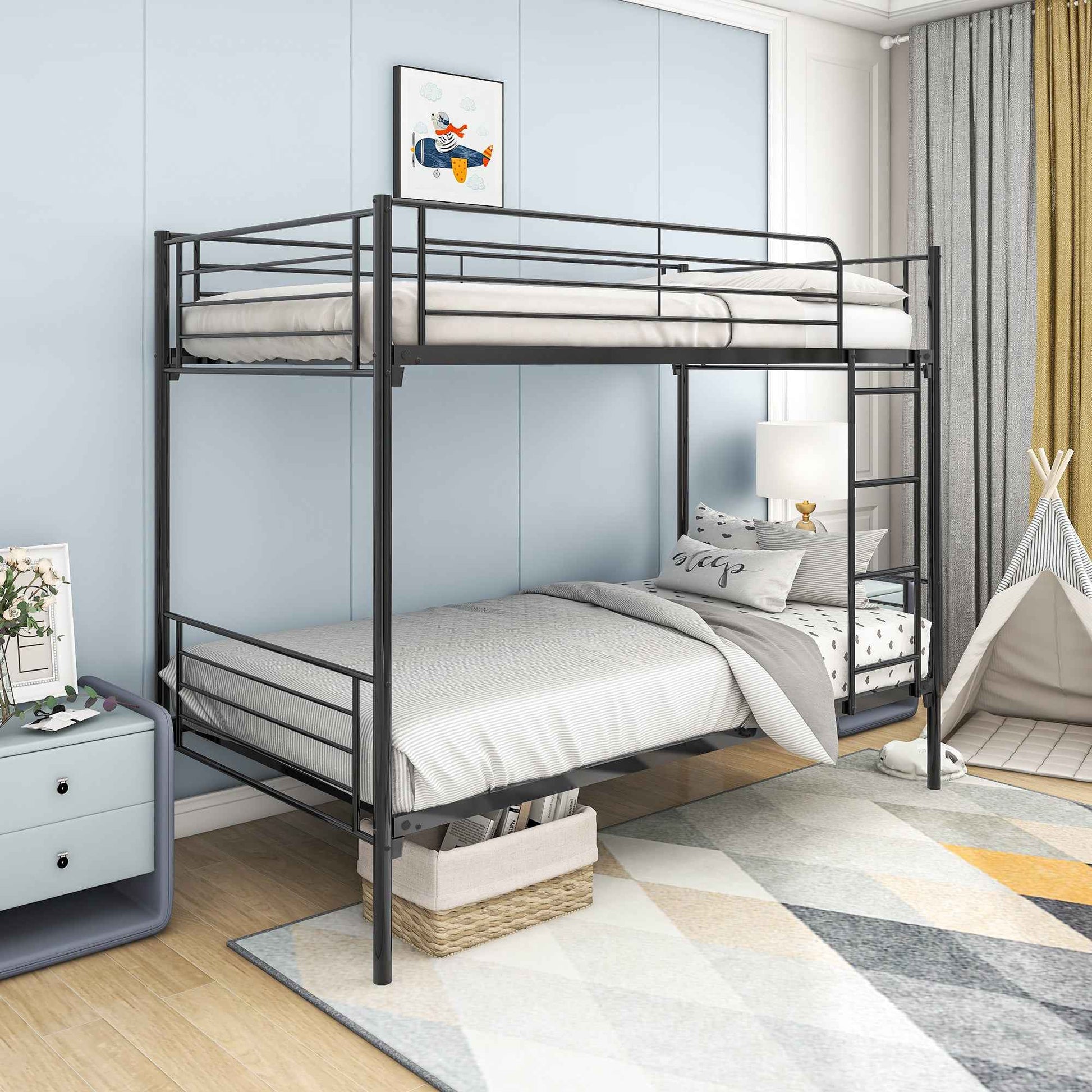 Twin over Twin Bunk Bed, Metal Frame with Ladder