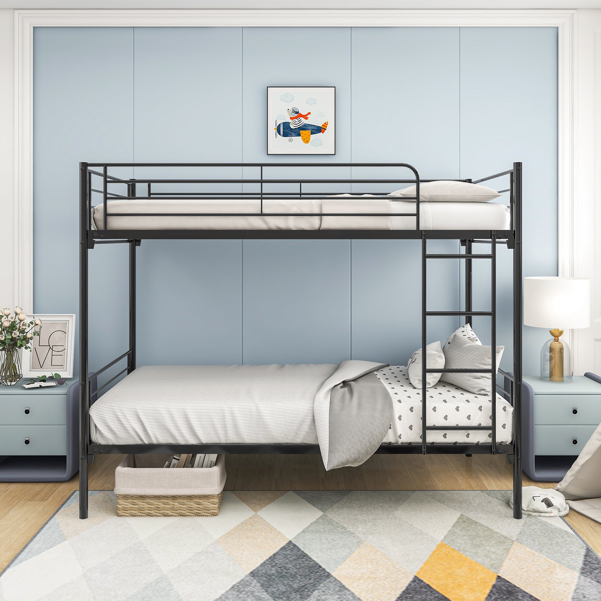 Twin over Twin Bunk Bed, Metal Frame with Ladder