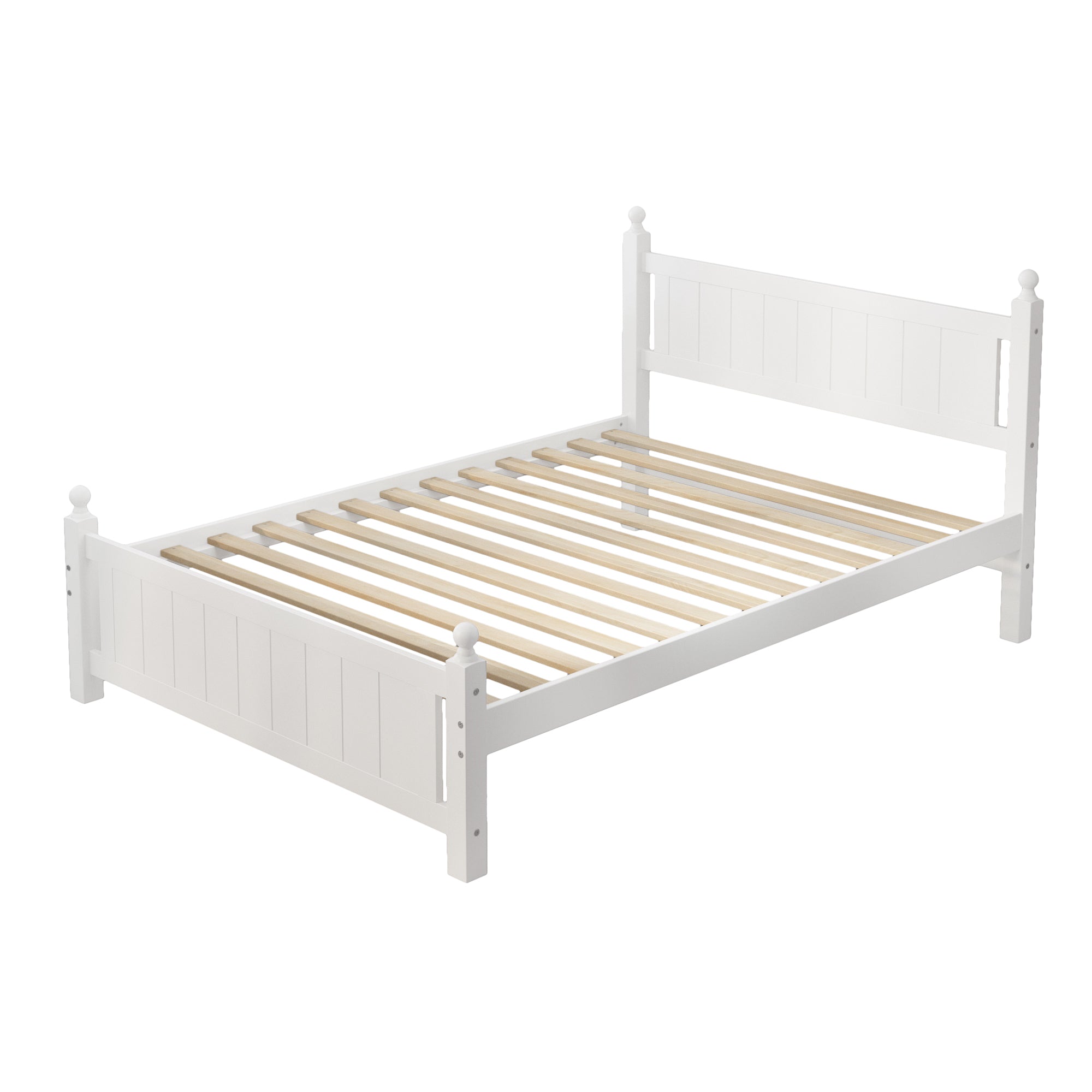 Full Size Solid Wood Platform Bed Frame for Kids, Teens, Adults, No Need Box Spring, White