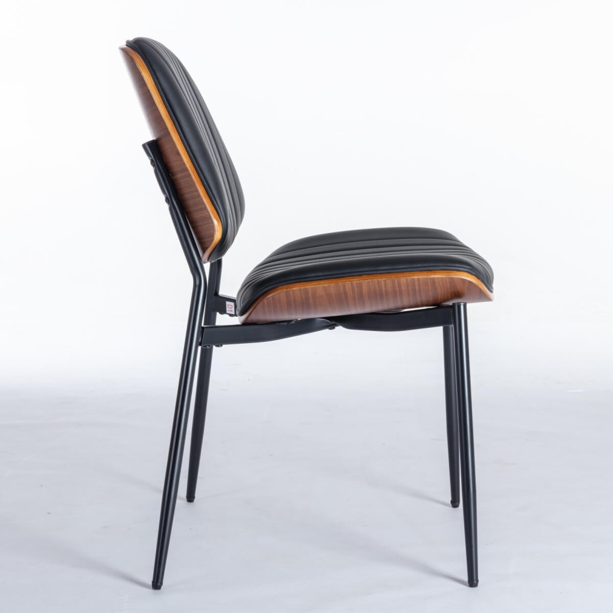Mid-Century Modern Dining Chairs Set of 2, Faux Leather Seat, Walnut Bentwood Back, Black